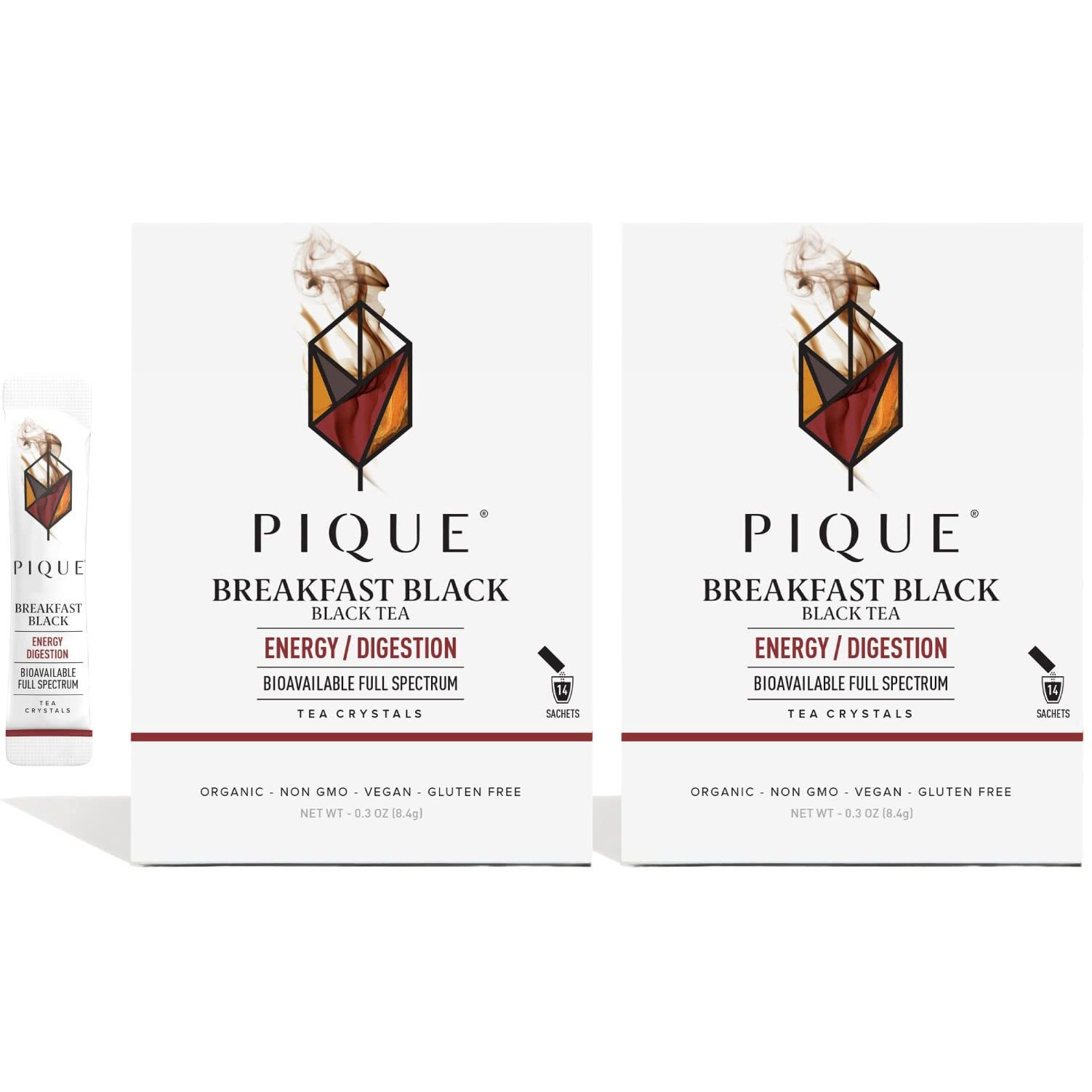 Pique Organic English Breakfast Tea Crystals - Caffeinated Black Tea For Energy, Prebiotic Polyphenols Support Healthy Digestion, Immune Support - 28 Single Serve Sticks (2 Pack)