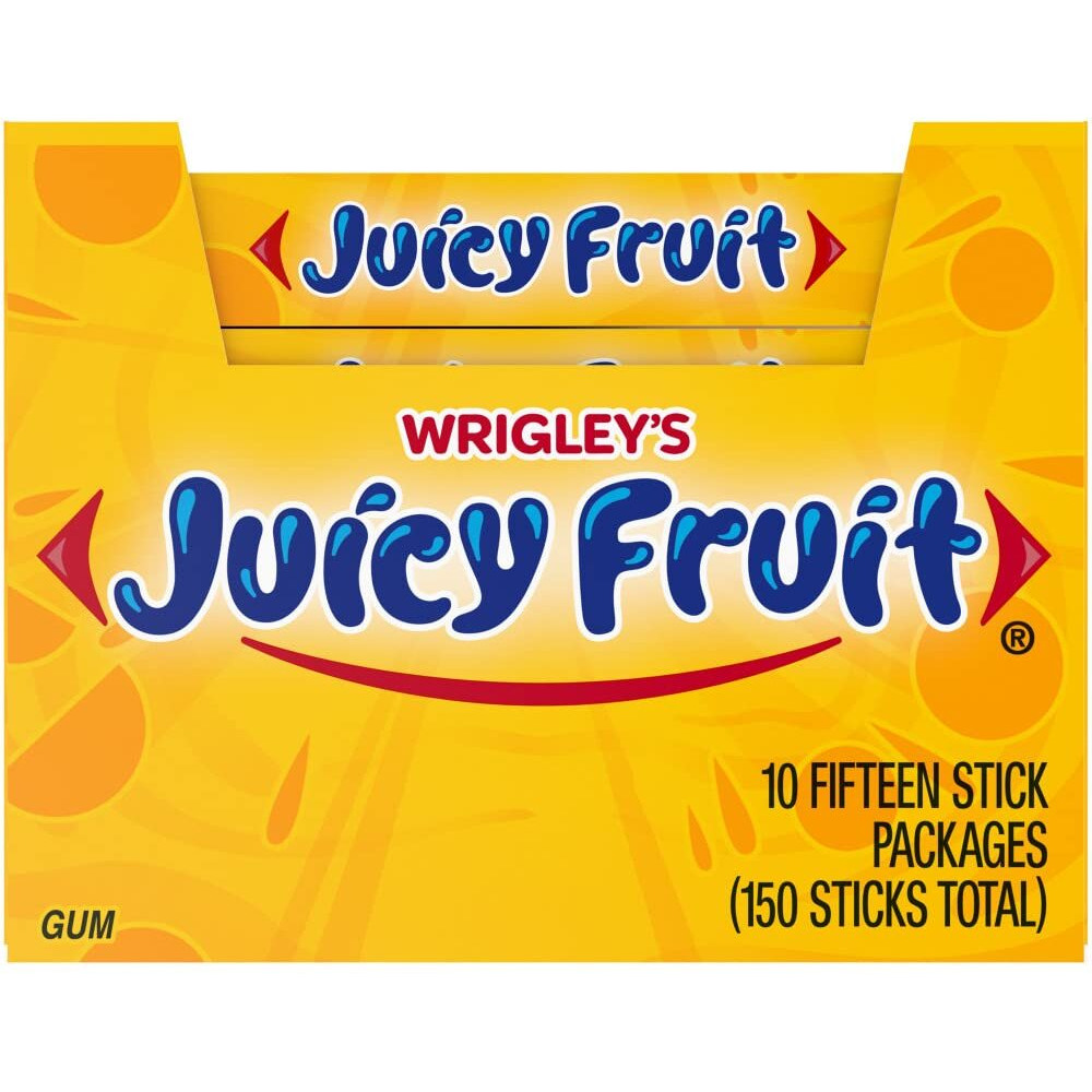 Juicy Fruit Gum Original Bubble Chewing Gum, 15 Pieces (10 Pack)