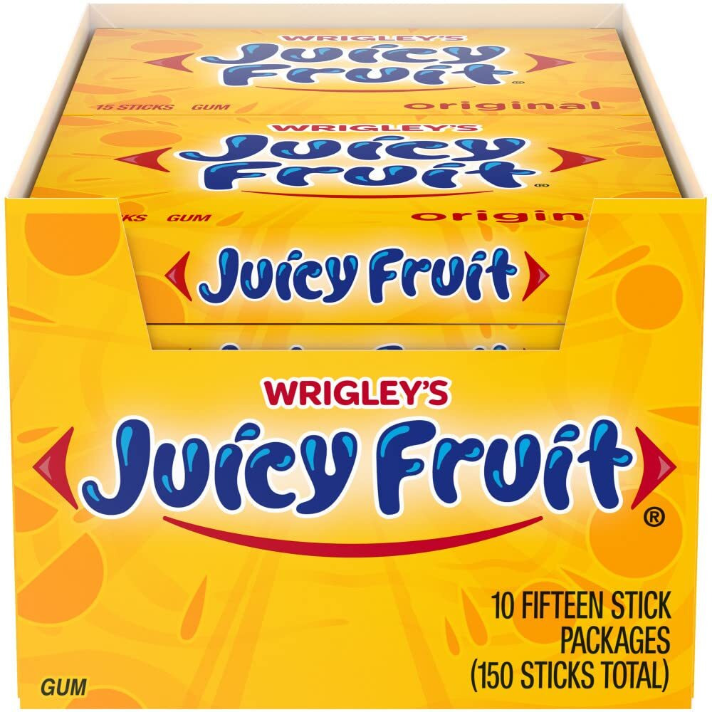 Juicy Fruit Gum Original Bubble Chewing Gum, 15 Pieces (10 Pack)