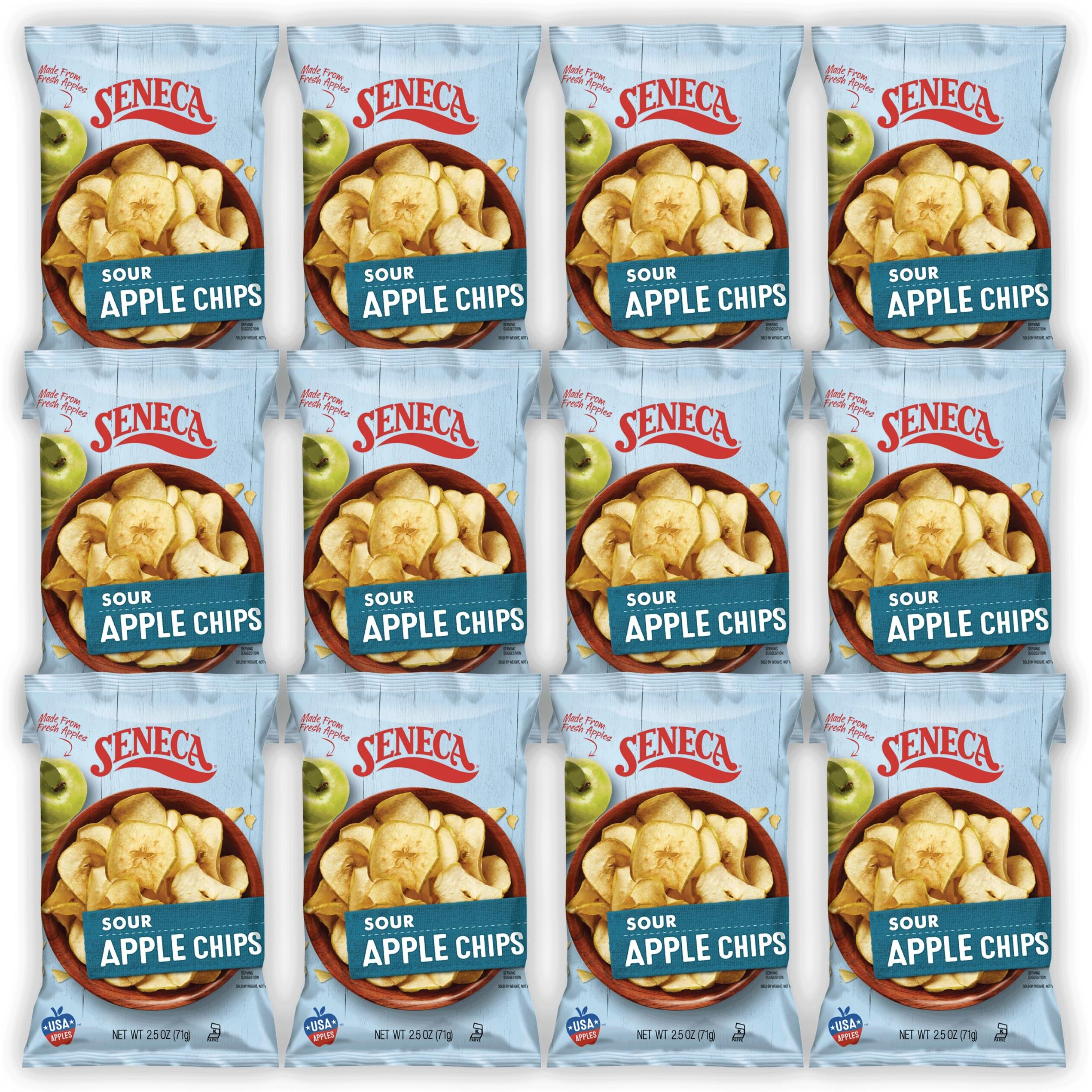 Seneca Sour Apple Chips | Made From Fresh Apples | 100% Granny Smith Apples | Yakima Valley Orchards Of Washington | Crisped Apple Perfection | Foil-Freshness Bag | 2.5 Ounce (Pack Of 12)
