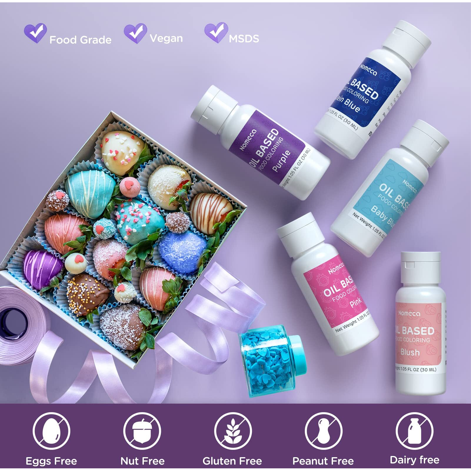 Oil Based Food Coloring For Chocolate - 30 Milliliters Upgraded Purple Oil Food Color For Baking Cake Decorating, Edible Food Dye For Candy Melts Cookies Easter Egg Icing Fondant Meringues
