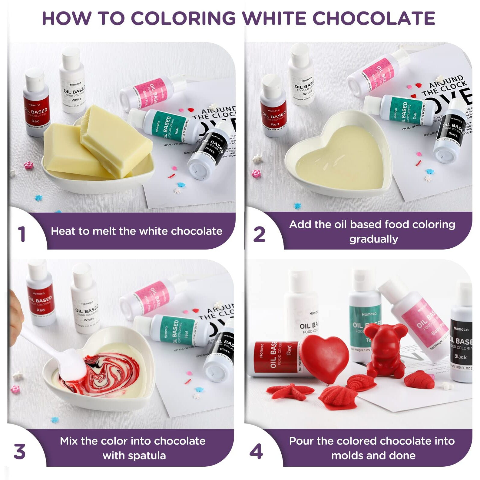 Oil Based Food Coloring For Chocolate - 30 Milliliters Upgraded Purple Oil Food Color For Baking Cake Decorating, Edible Food Dye For Candy Melts Cookies Easter Egg Icing Fondant Meringues