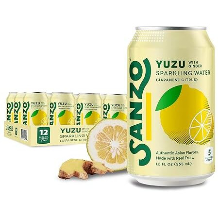 Sanzo Flavored Sparkling Water - Yuzu Lemon Soda Ginger Seltzer - Low Calorie Low Sugar Soda - Craft Asian Drinks - Vegan Gluten Free Carbonated Flavored Water - Fizzy Healthy Drinks - 12Oz, 12 Pack
