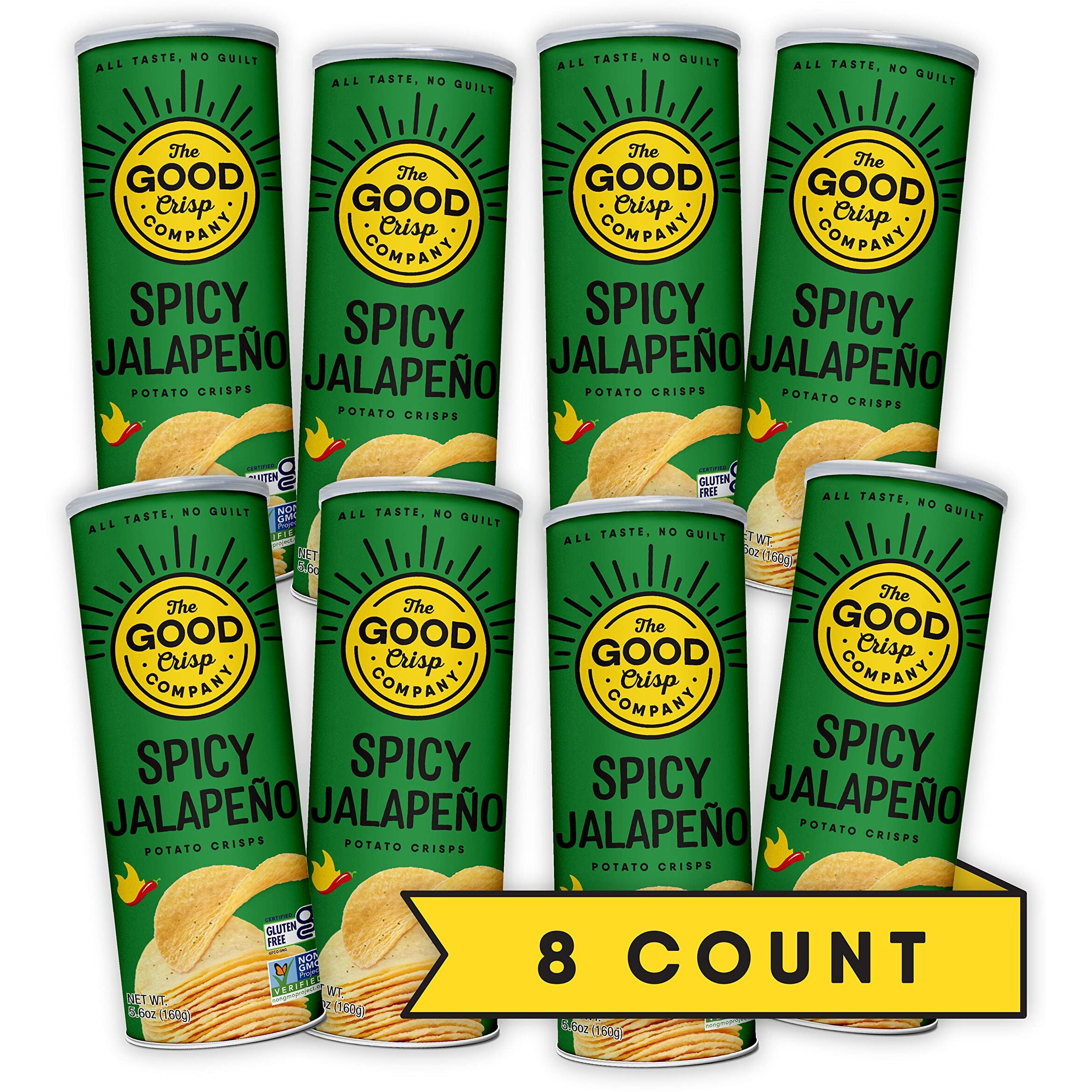 The Good Crisp Company, Spicy Jalapeno, Gluten Free Potato Chips (5.6 Ounce Canisters, Pack Of 8), Non-Gmo, Allergen Friendly, Potato Chip Snack Pack, Gluten Free Snacks