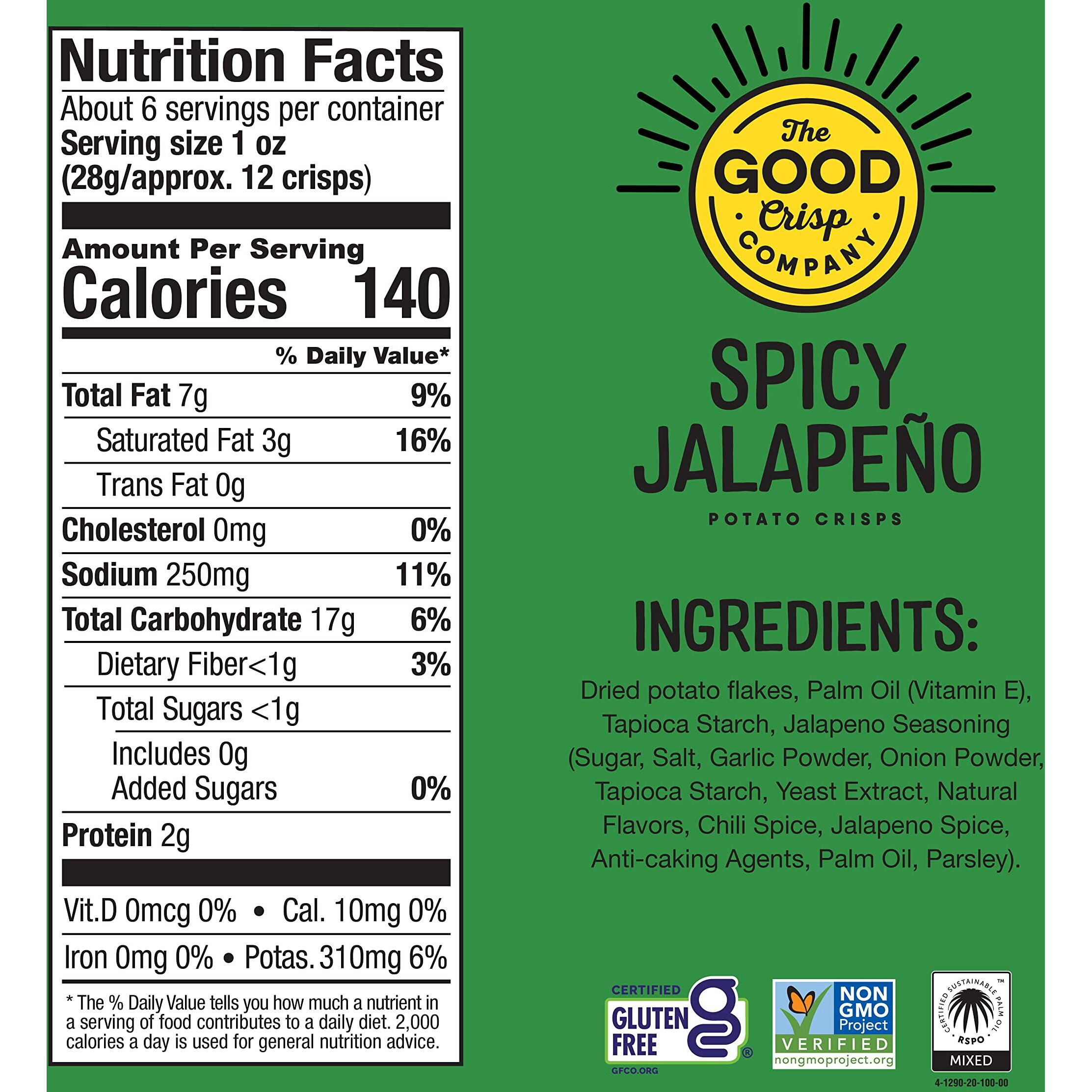 The Good Crisp Company, Spicy Jalapeno, Gluten Free Potato Chips (5.6 Ounce Canisters, Pack Of 8), Non-Gmo, Allergen Friendly, Potato Chip Snack Pack, Gluten Free Snacks