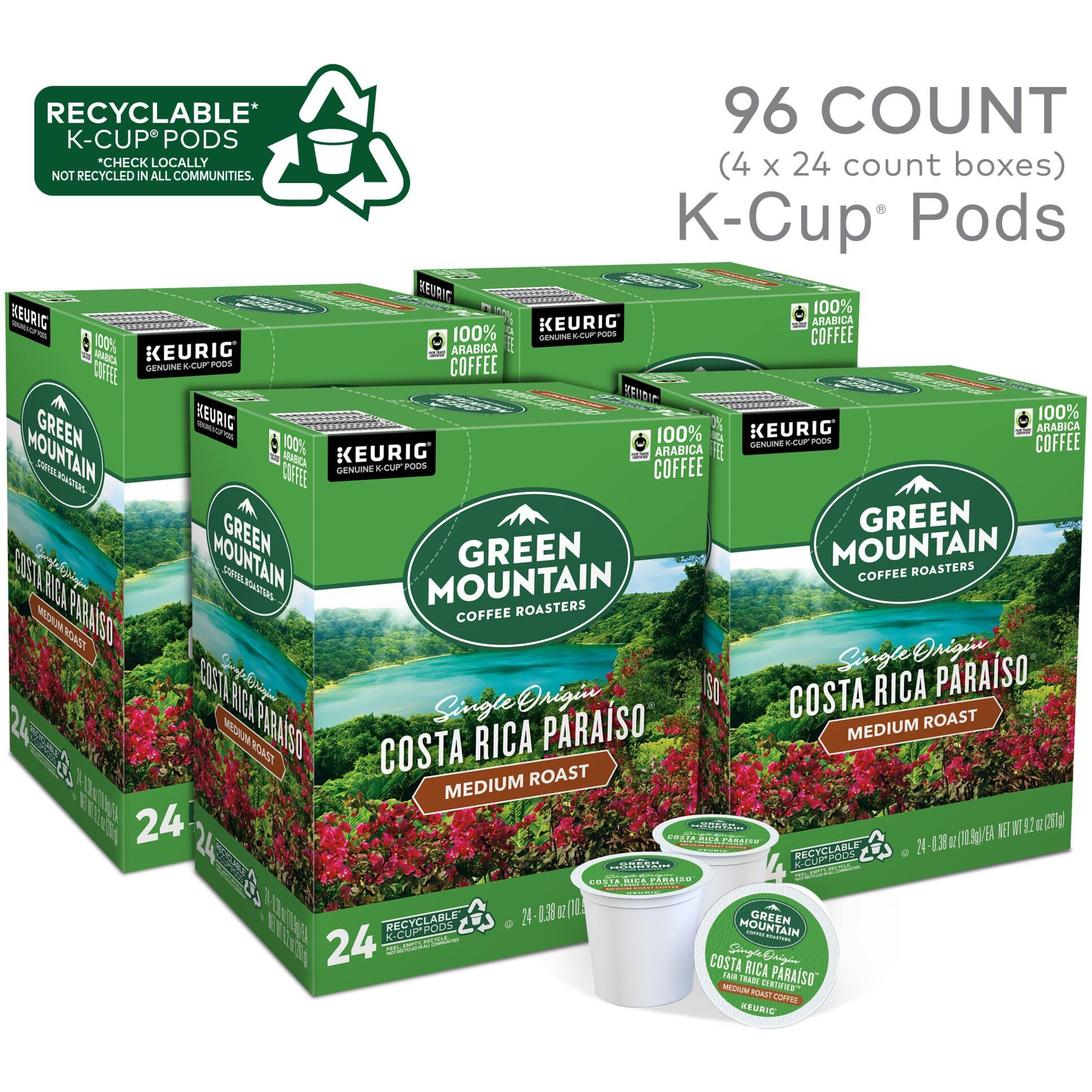 Green Mountain Coffee Roasters Costa Rica Paraiso Single-Serve K-Cup Pods, Medium Roast Coffee, 96 Count