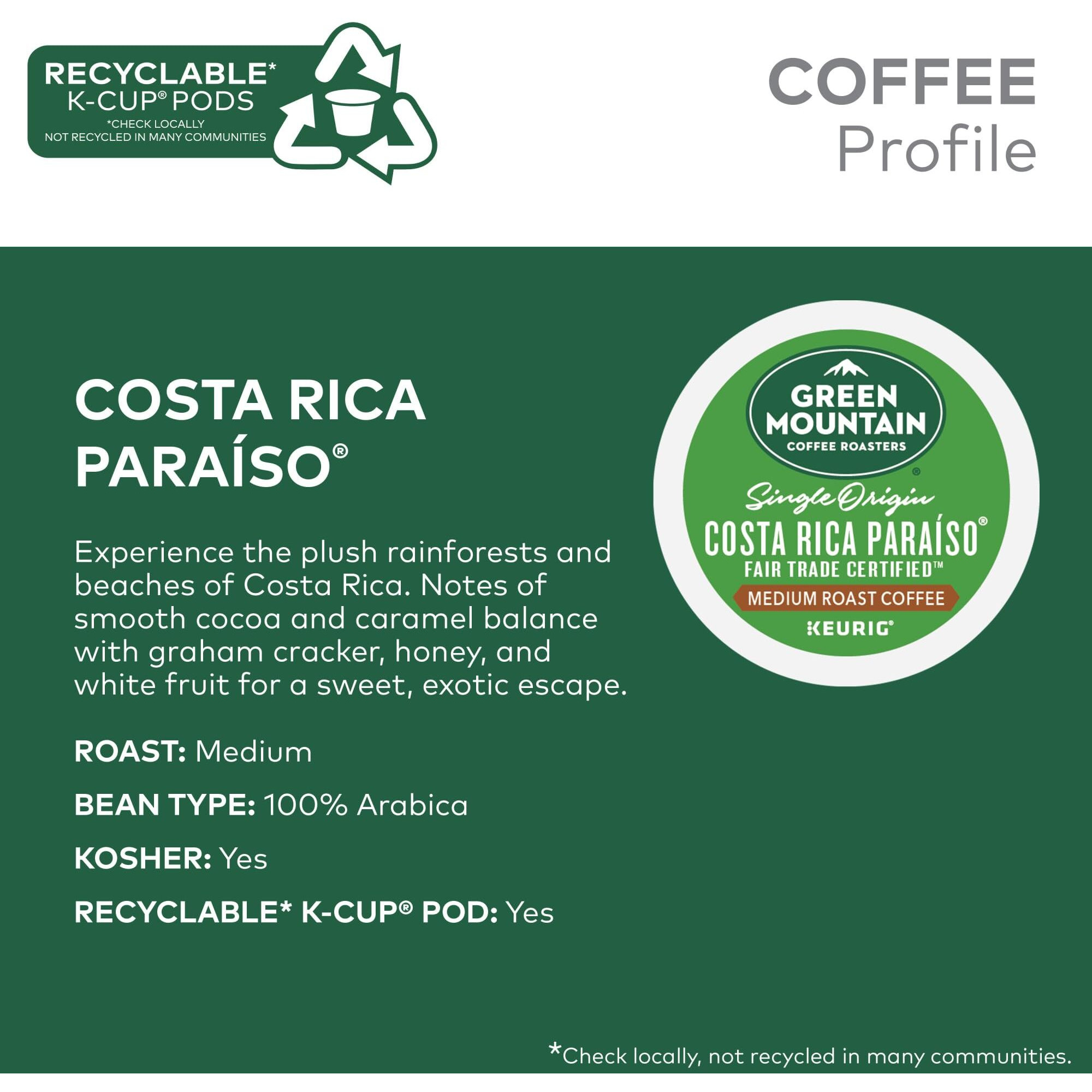 Green Mountain Coffee Roasters Costa Rica Paraiso Single-Serve K-Cup Pods, Medium Roast Coffee, 96 Count
