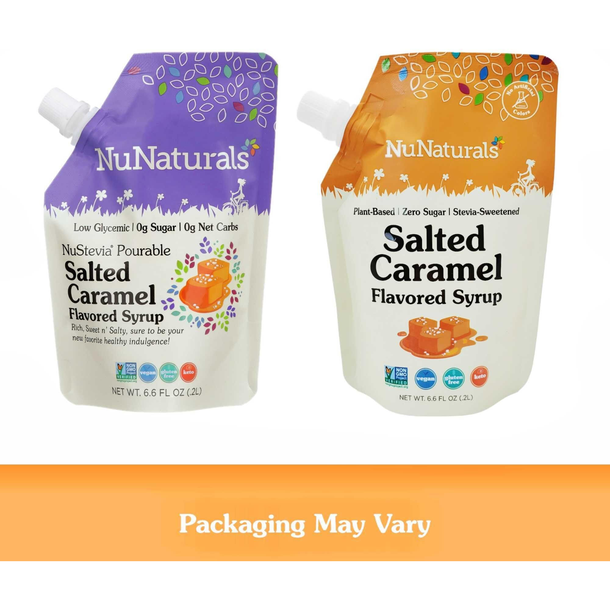 Nunaturals Stevia Syrup, Sugar-Free Sweetener, Plant-Based Sugar Substitute, Zero Calorie, Sugar-Free Syrup, Salted Caramel, 6.6Oz (3-Pack)