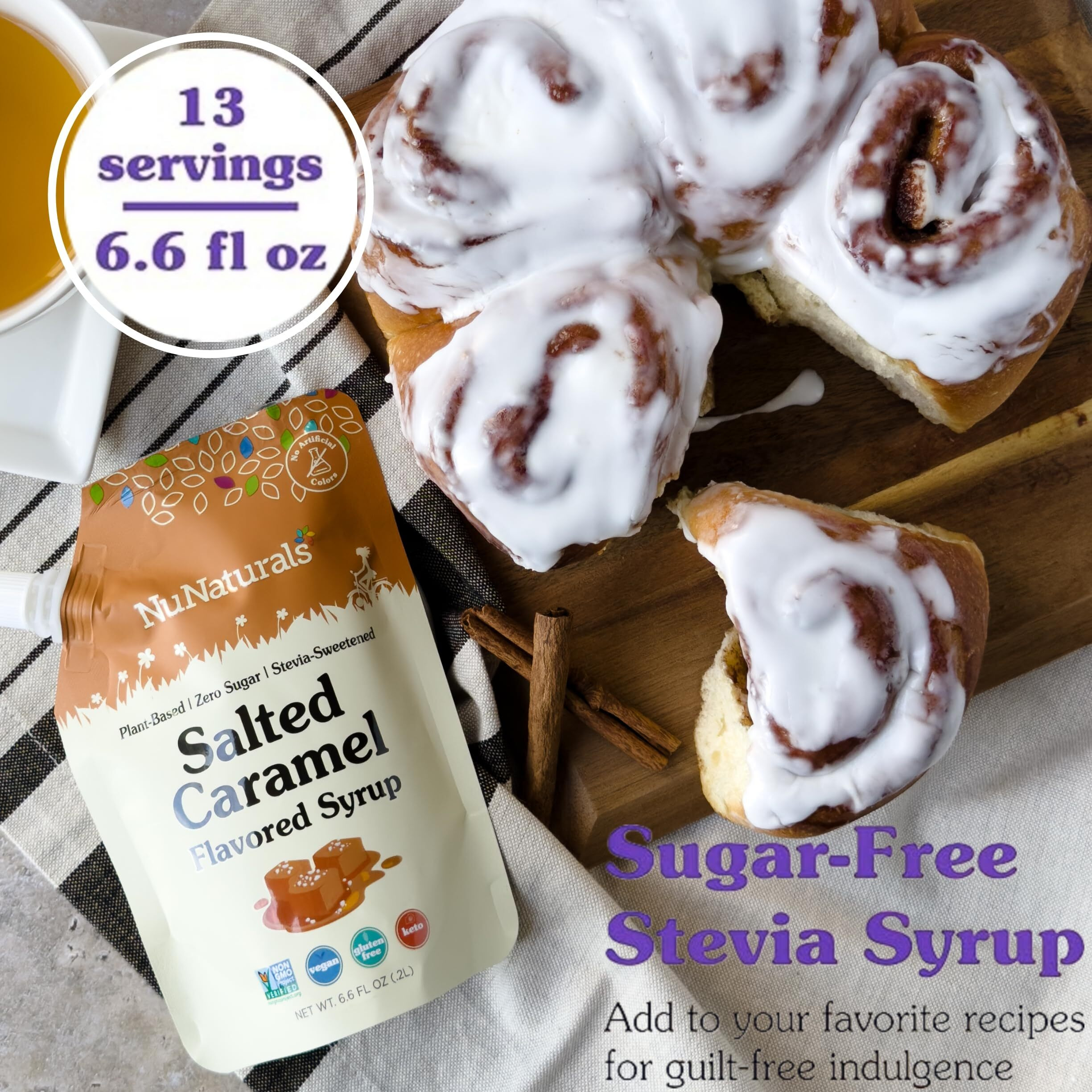 Nunaturals Stevia Syrup, Sugar-Free Sweetener, Plant-Based Sugar Substitute, Zero Calorie, Sugar-Free Syrup, Salted Caramel, 6.6Oz (3-Pack)