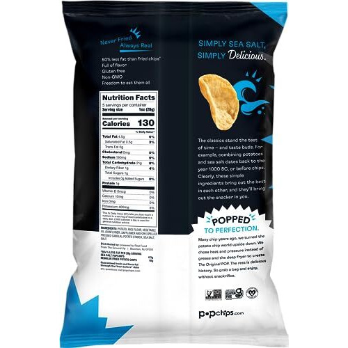 Popchips Sea Salt Potato Chips 5 Oz Bags (Pack Of 5)