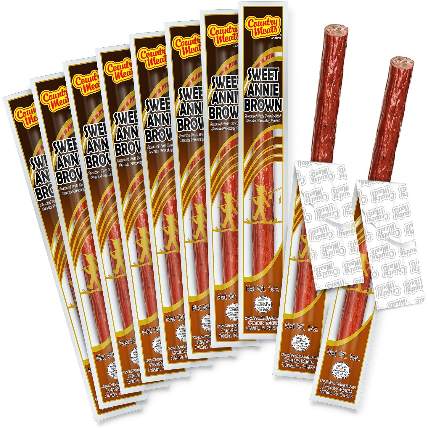 Country Meats, Meat Sticks, 0 Trans Fat, Usda Certified, Good Source Of Protein, Carb Conscious Snack (Sweet Annie Brown)
