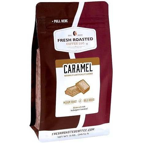 Fresh Roasted Coffee, Caramel Flavored Coffee, 12 Oz, Medium Roast, Kosher, Ground