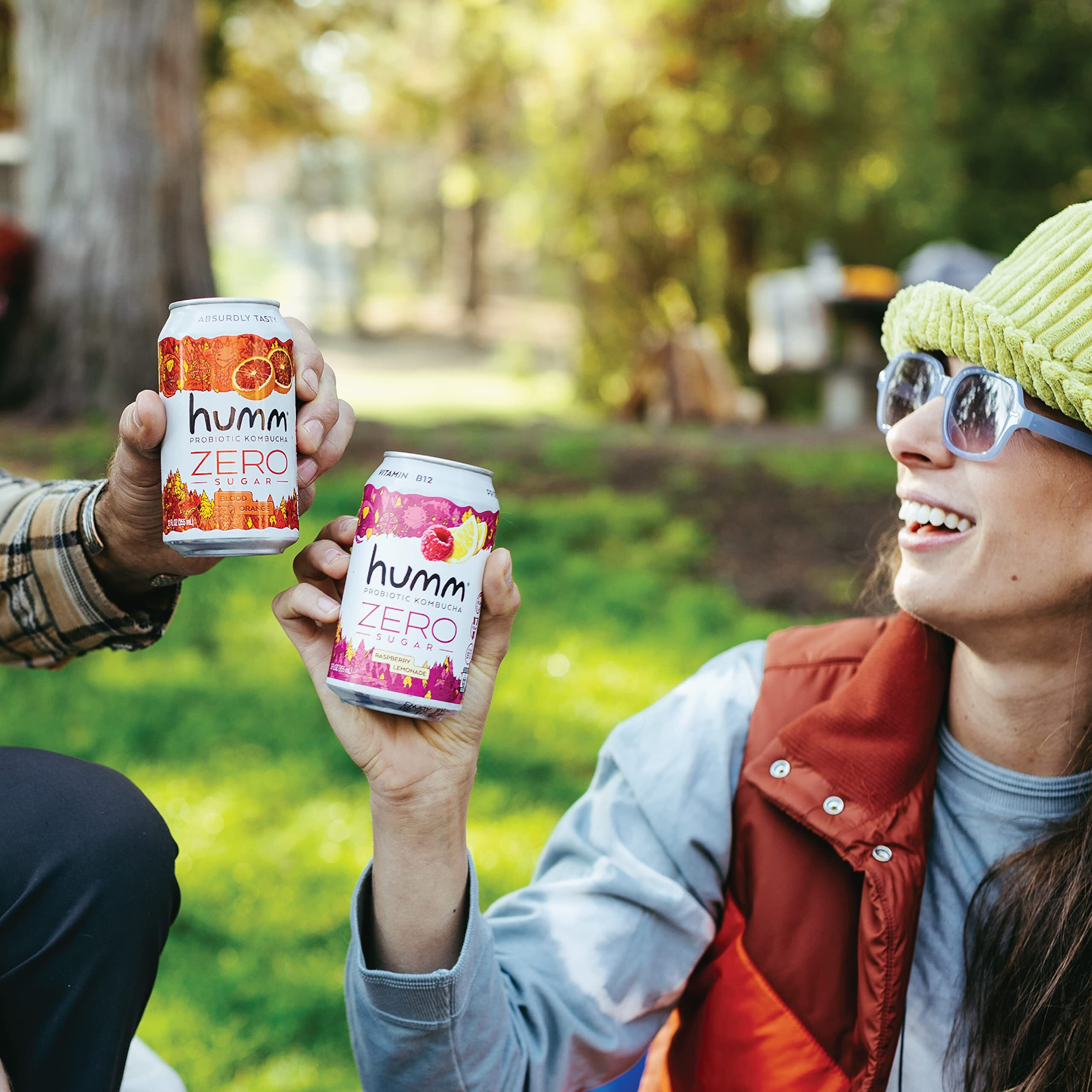 Humm Probiotic Kombucha Zero Sugar Raspberry Lemonade, No Refrigeration Needed, Keto Friendly, Organic, Vegan, Gluten Free, 12Oz Cans (8 Pack)