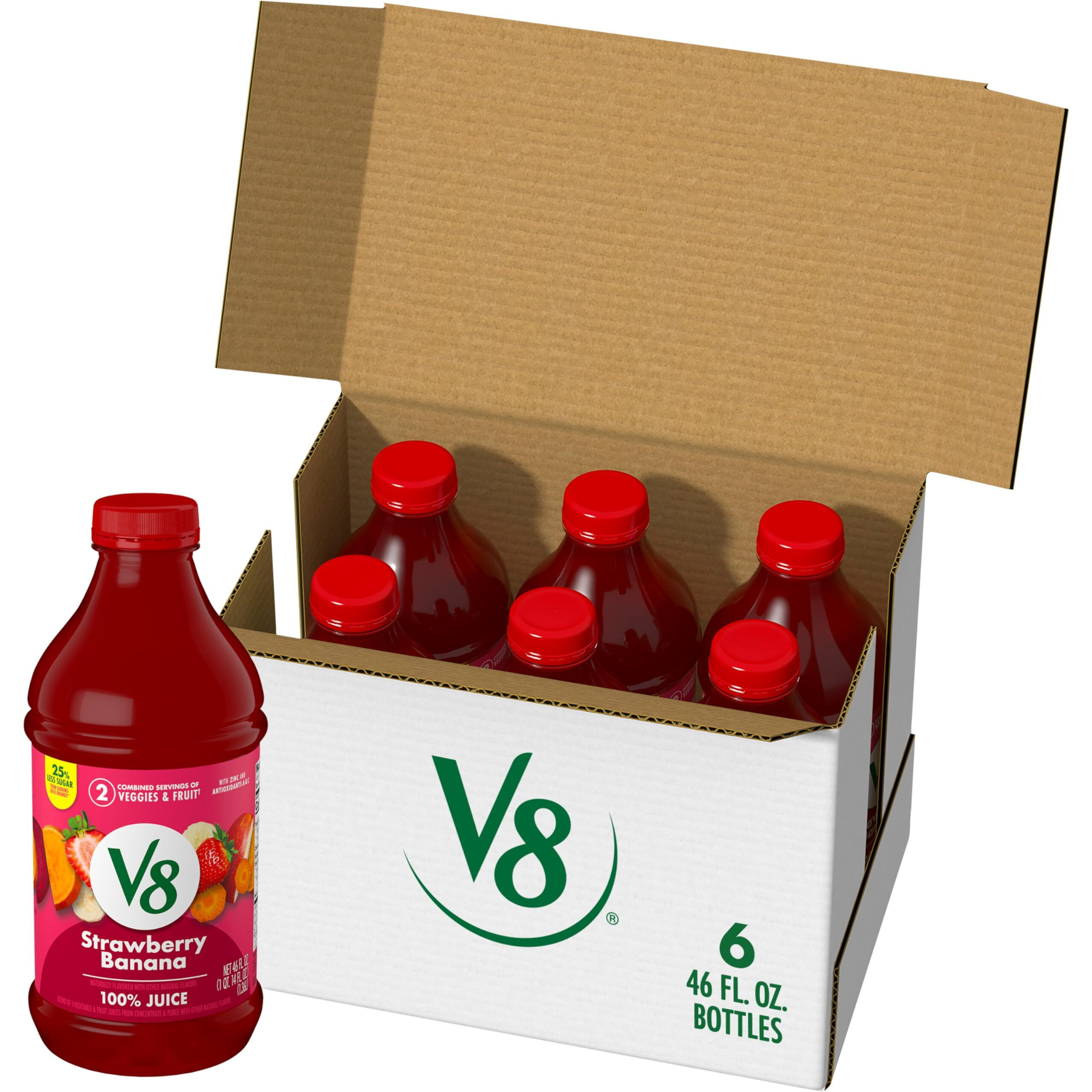 V8 Blends 100% Juice Strawberry Banana Juice, 46 Fl Oz Bottle (Case Of 6)