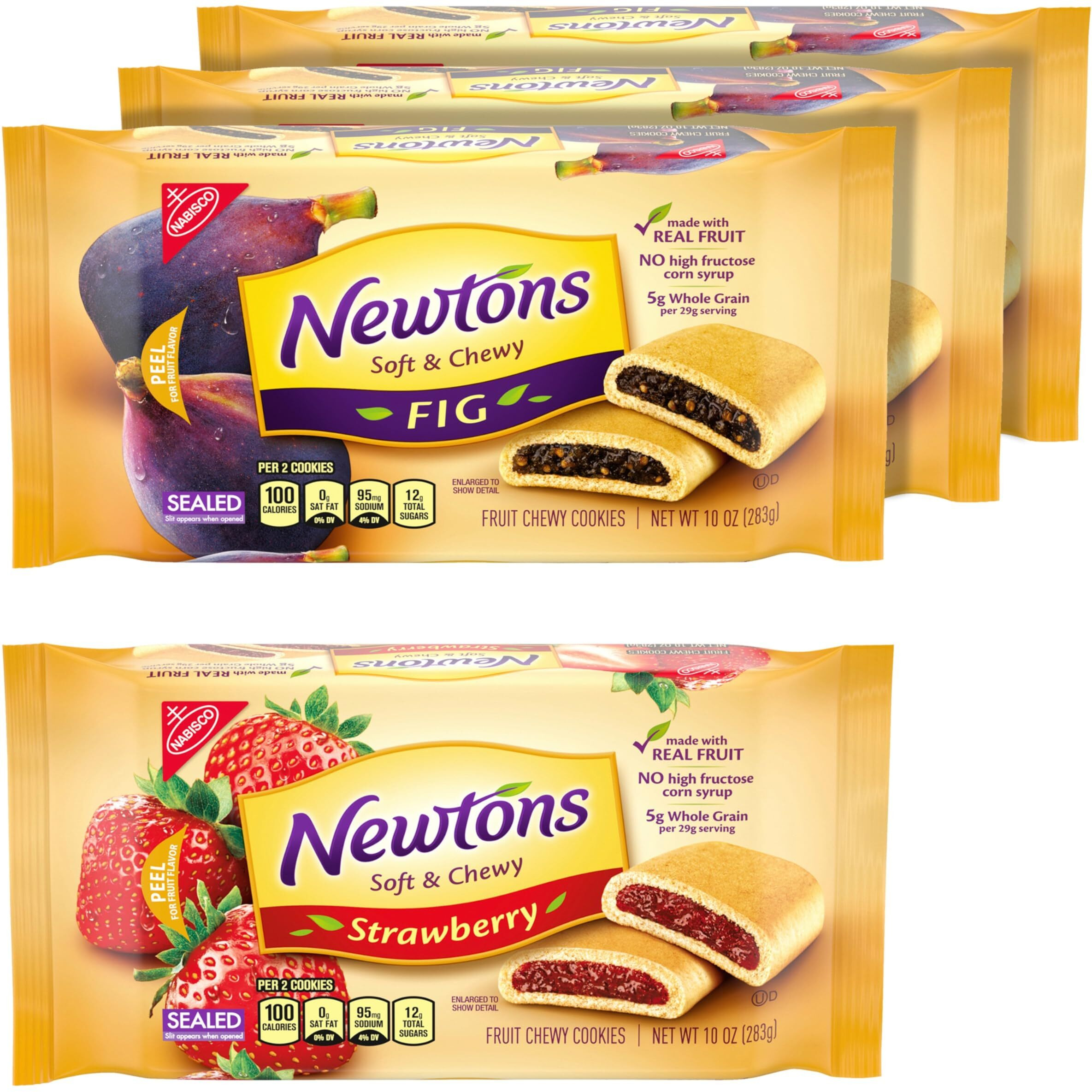 Newtons Soft & Fruit Chewy Fig & Strawberry Cookies Variety Pack, (Fig Bars, Strawberry Bars), 4 Packs