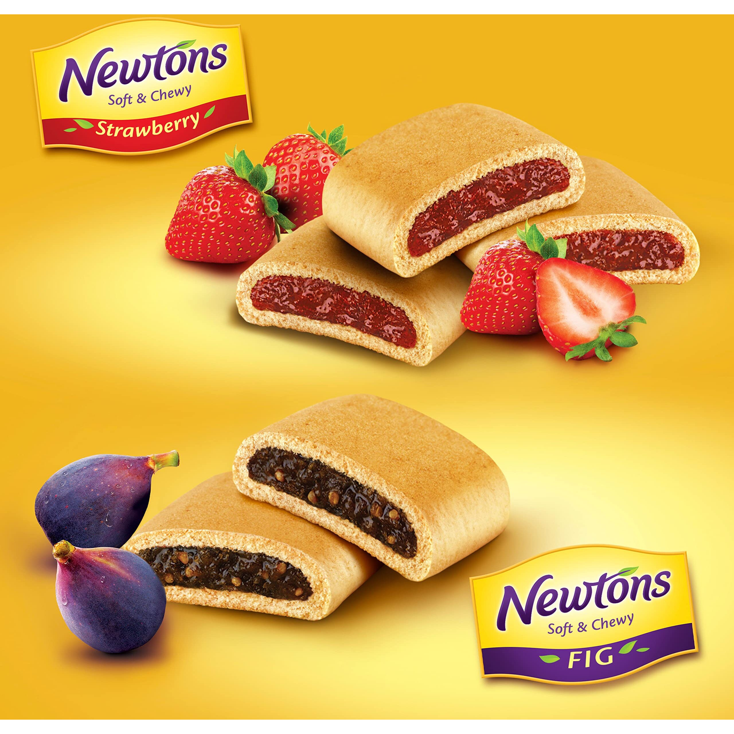 Newtons Soft & Fruit Chewy Fig & Strawberry Cookies Variety Pack, (Fig Bars, Strawberry Bars), 4 Packs