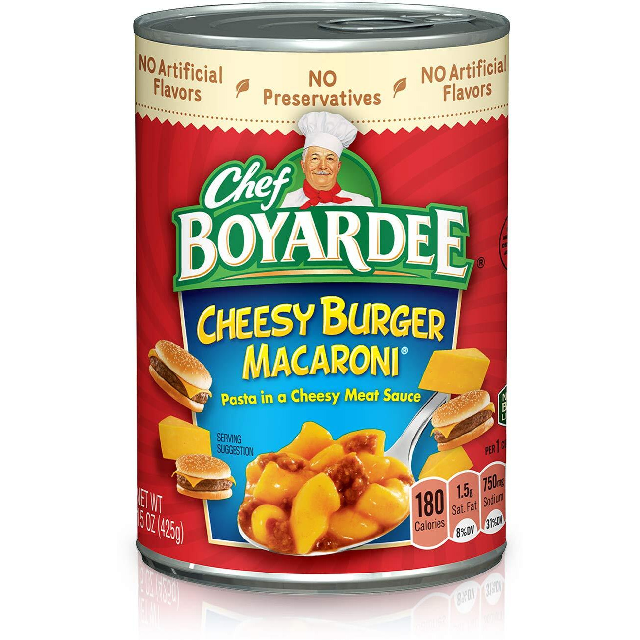 Chef Boyardee Cheesy Burger Macaroni, Canned Food, 15 Oz Can (12 Cans)