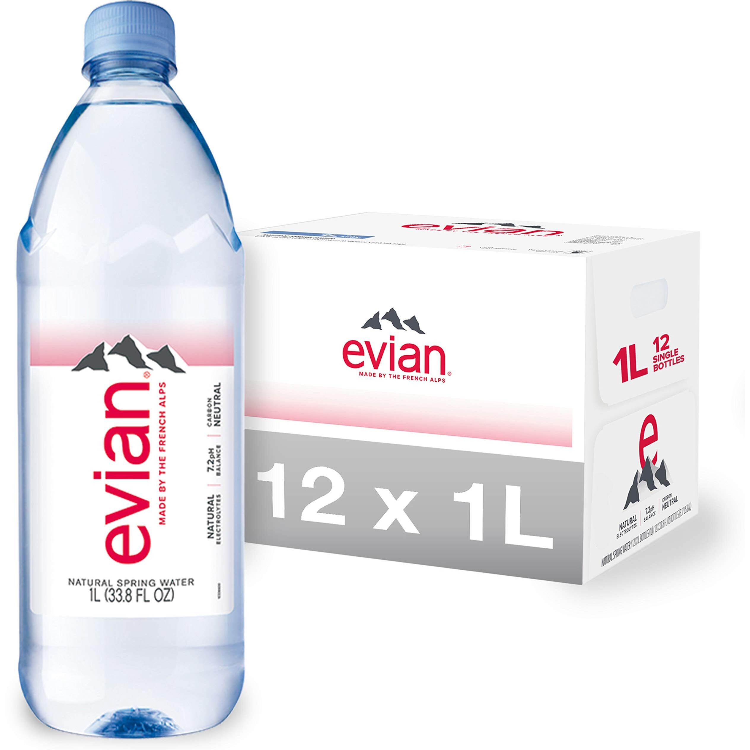 Evian Natural Spring Water, Naturally Filtered Spring Water In Large Bottles, 33.81 Fl Oz (33.8 Fl Oz (Pack Of 24))