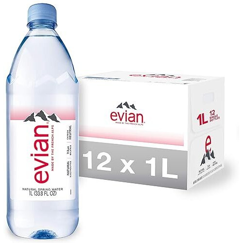Evian Natural Spring Water, Naturally Filtered Spring Water In Large Bottles, 33.81 Fl Oz (33.8 Fl Oz (Pack Of 24))