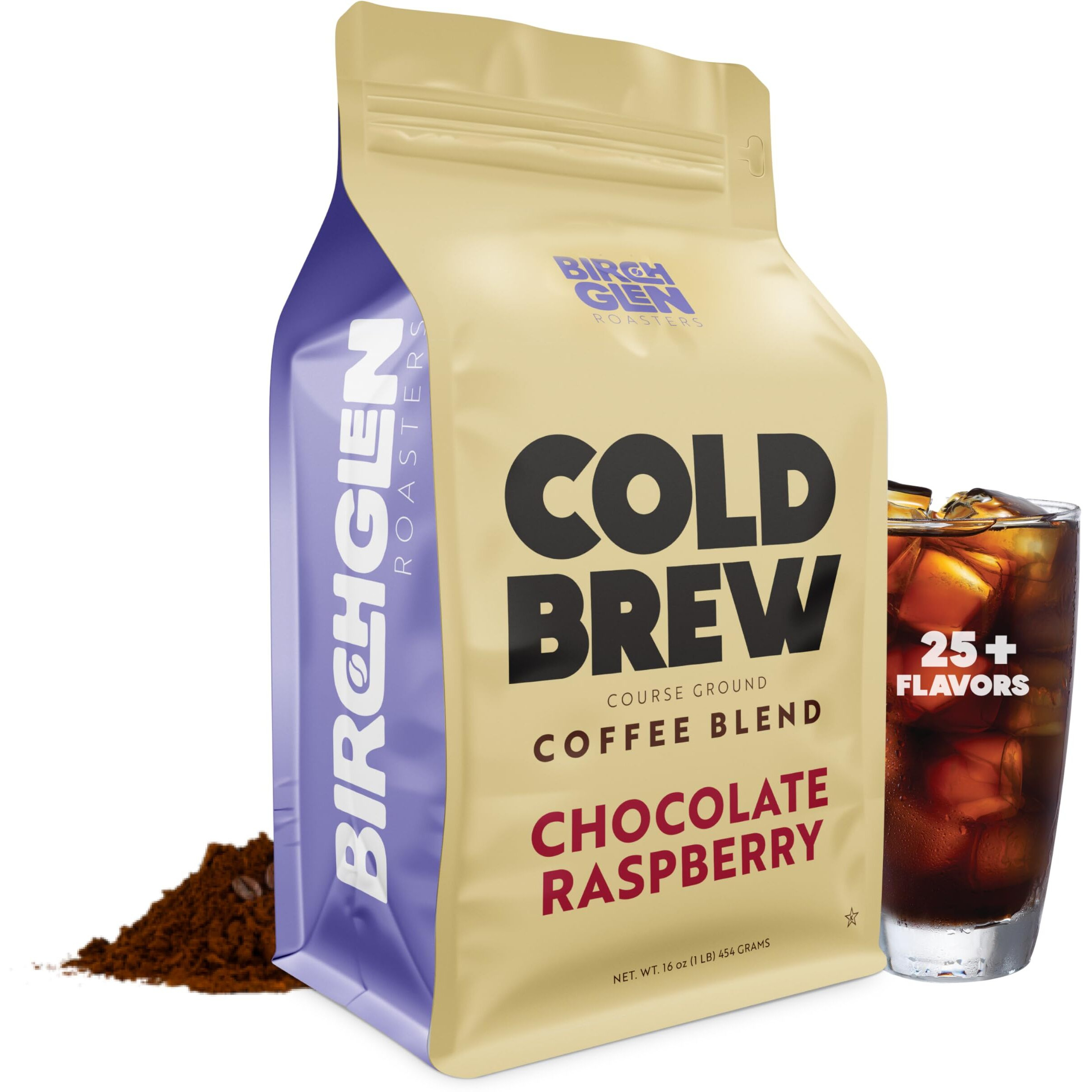 Birch Glen Roasters Cold Brew Coffee | Flavored Coarse Ground Coffee | Medium Roast | Artisanal Roasting | 100% Arabica |1 Lb Bag | Chocolate Raspberry