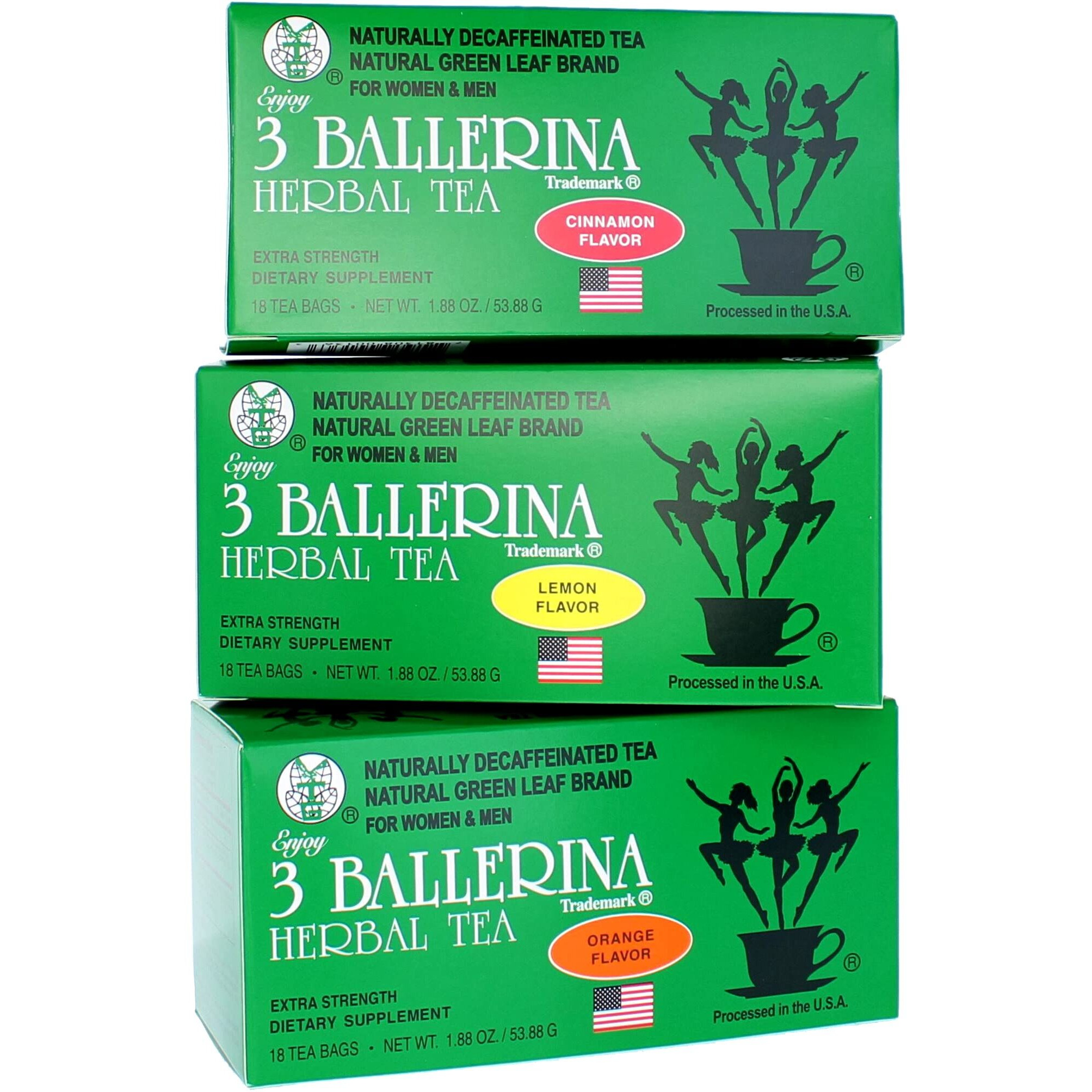 3 Ballerina Tea Extra Strength For Men And Women 3 Boxes Flavored Bundle (Orange, Lemon And Cinnamon Flavors)