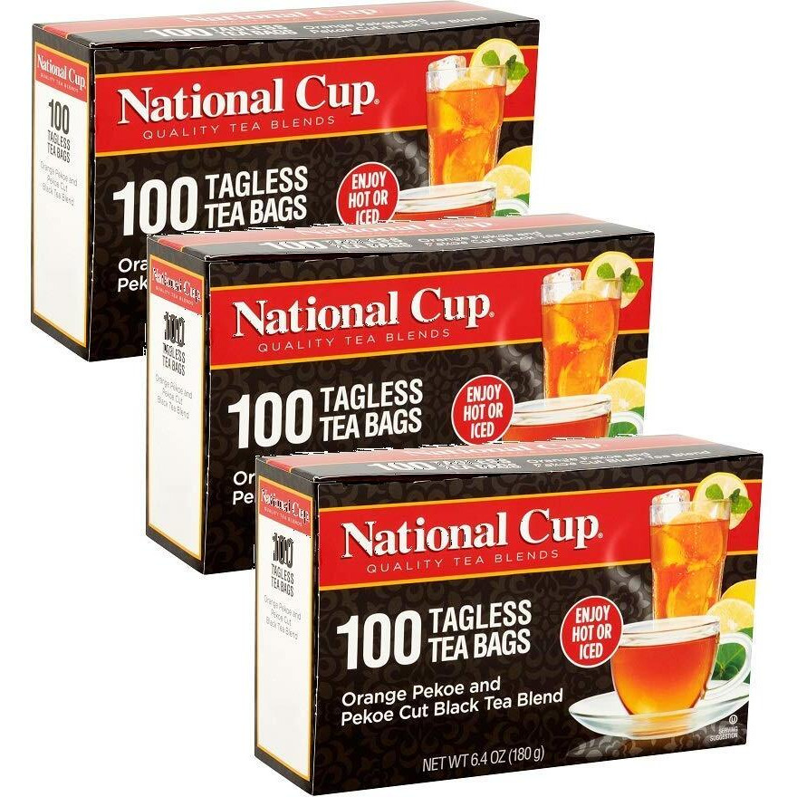 National Cup, Tagless Orange Pekoe And Pekoe Cut Black Tea Blend, Tea Bags, 100 Ct, Pack Of 3