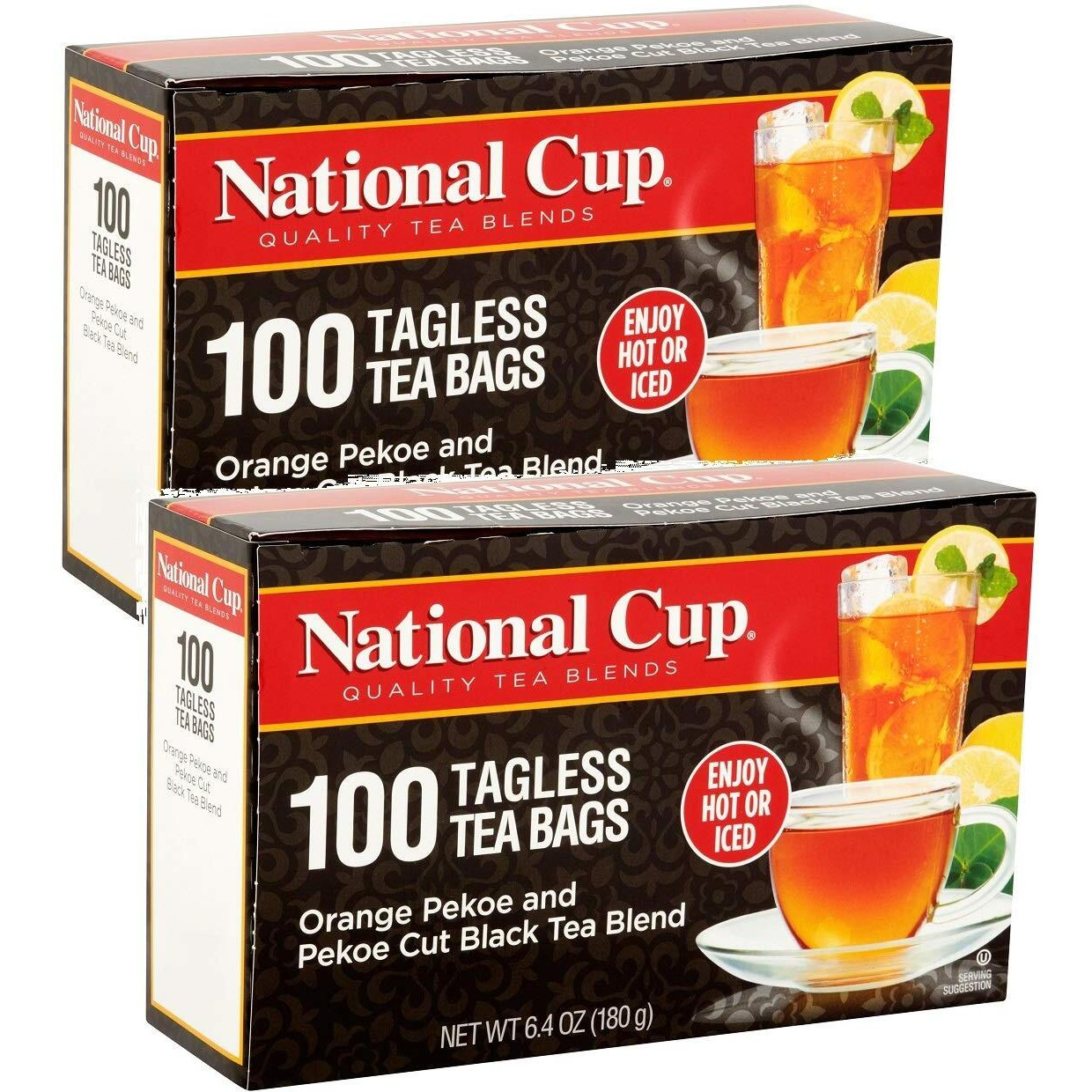 National Cup, Tagless Orange Pekoe And Pekoe Cut Black Tea Blend, Tea Bags, 100 Ct, Pack Of 2