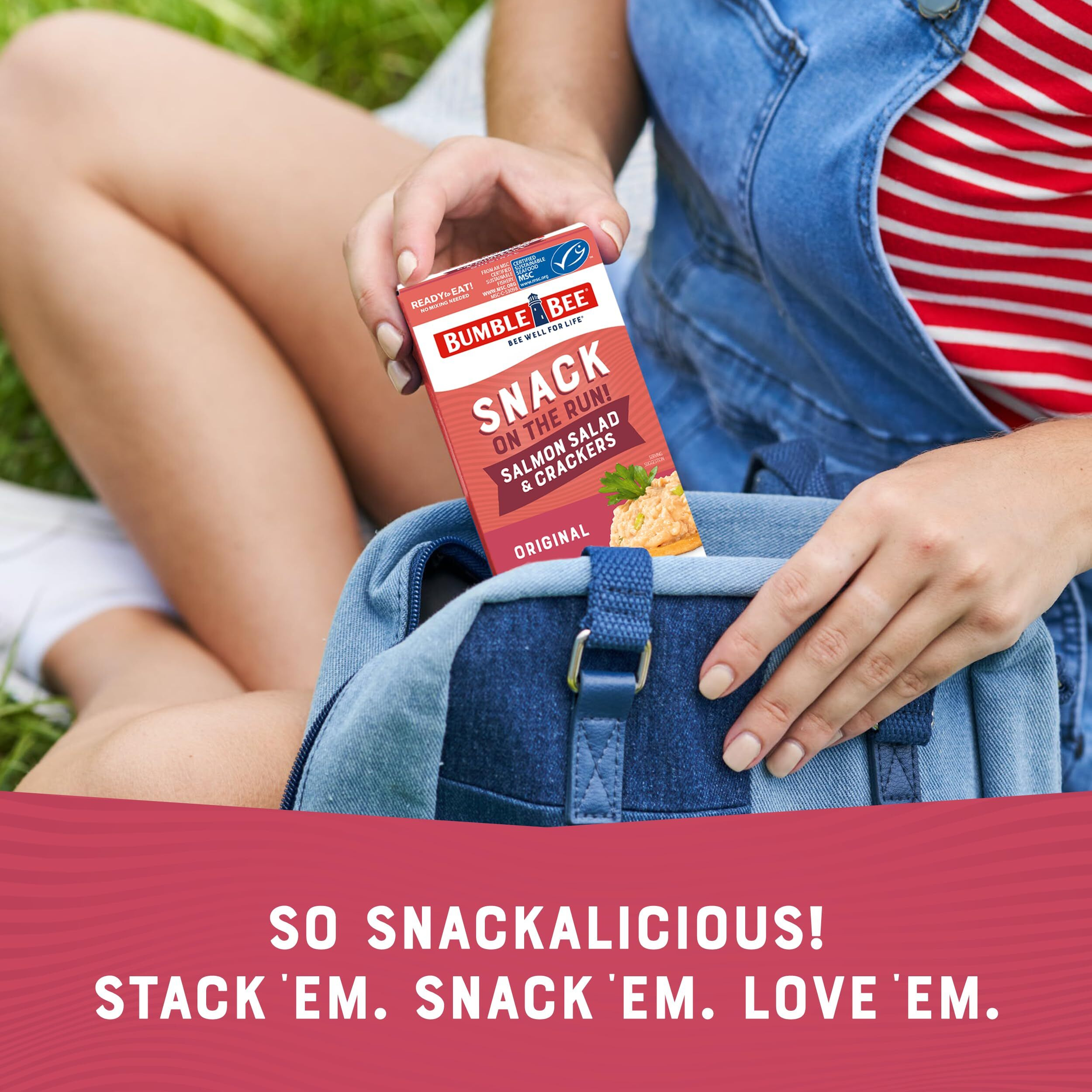 Bumble Bee Snack On The Run Salmon Salad With Crackers Kit, 3.5 Oz (Case Of 12) - Ready To Eat, Spoon Included - Wild Caught Salmon - Shelf Stable & Convenient Protein Snack