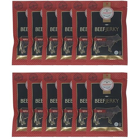 Aufschnitt Grass Fed Beef Jerky - Low Sodium, Certified Kosher - Made In Usa - Keto & Halal Friendly - 12 Pack, Spicy