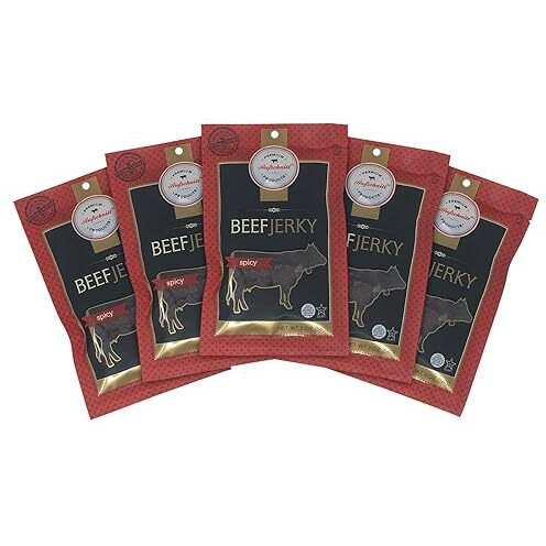 Aufschnitt Grass Fed Beef Jerky - Low Sodium, Certified Kosher - Made In Usa - Keto & Halal Friendly - 5 Pack, Spicy