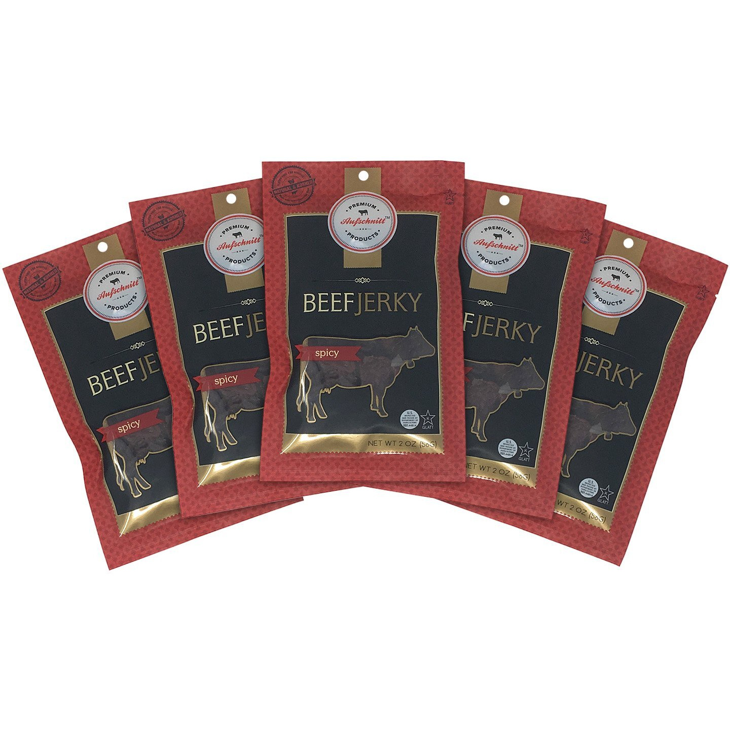 Aufschnitt Grass Fed Beef Jerky - Low Sodium, Certified Kosher - Made In Usa - Keto & Halal Friendly - 5 Pack, Spicy