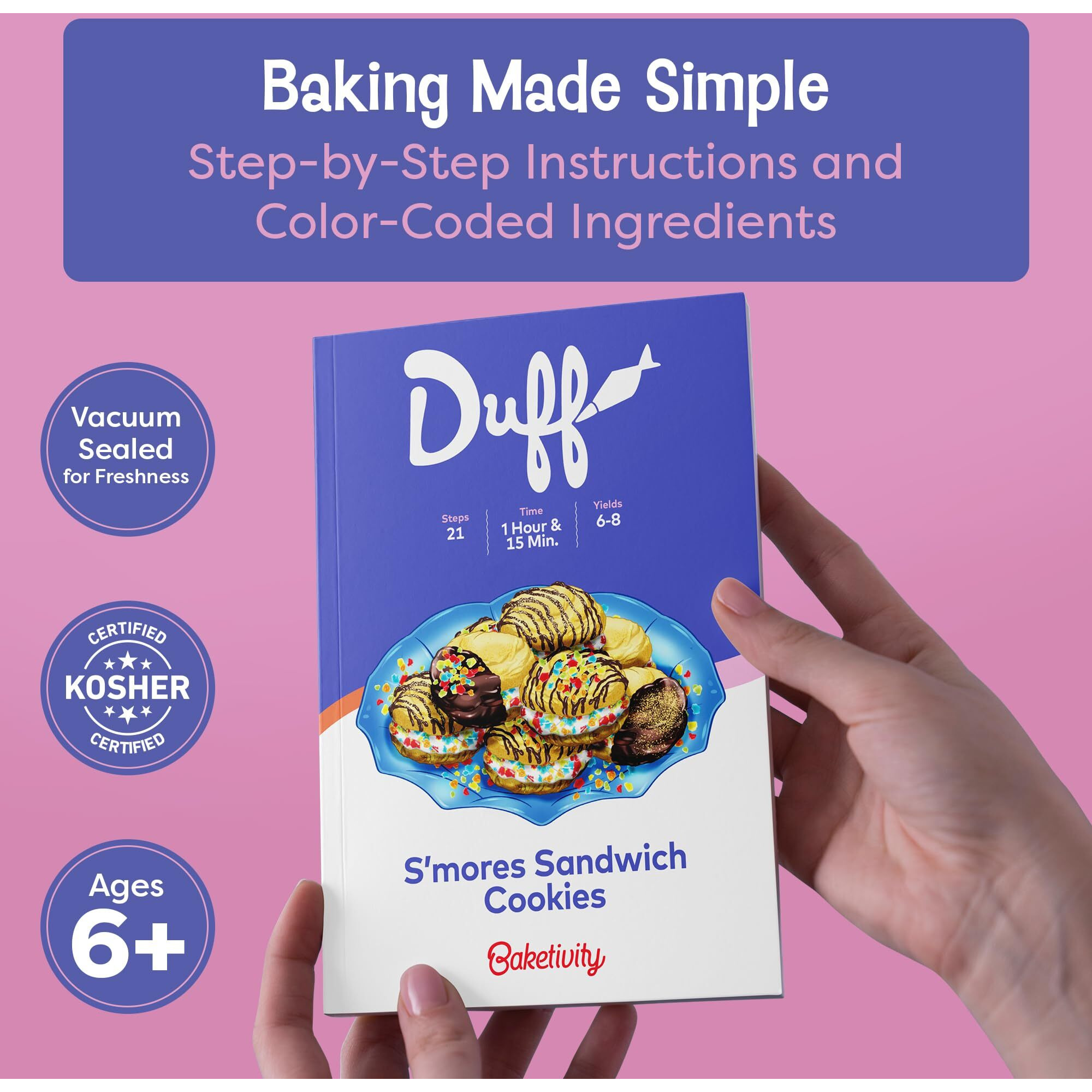 Baketivity X Duff Goldman Smores Sandwich Cookies Kit - Kids Baking Kit - Cooking Kits For Kids With Premeasured Ingredients, Decorating Supplies, Stem Activities - Kids Baking Sets For Girls, Boys Ages 6-12