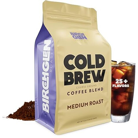 1 Lb Medium Roast Cold Brew Coffee, Coarse Ground Coffee, By Birch Glen Roasters, 16 Oz Resealable Bag, 100% Arabica