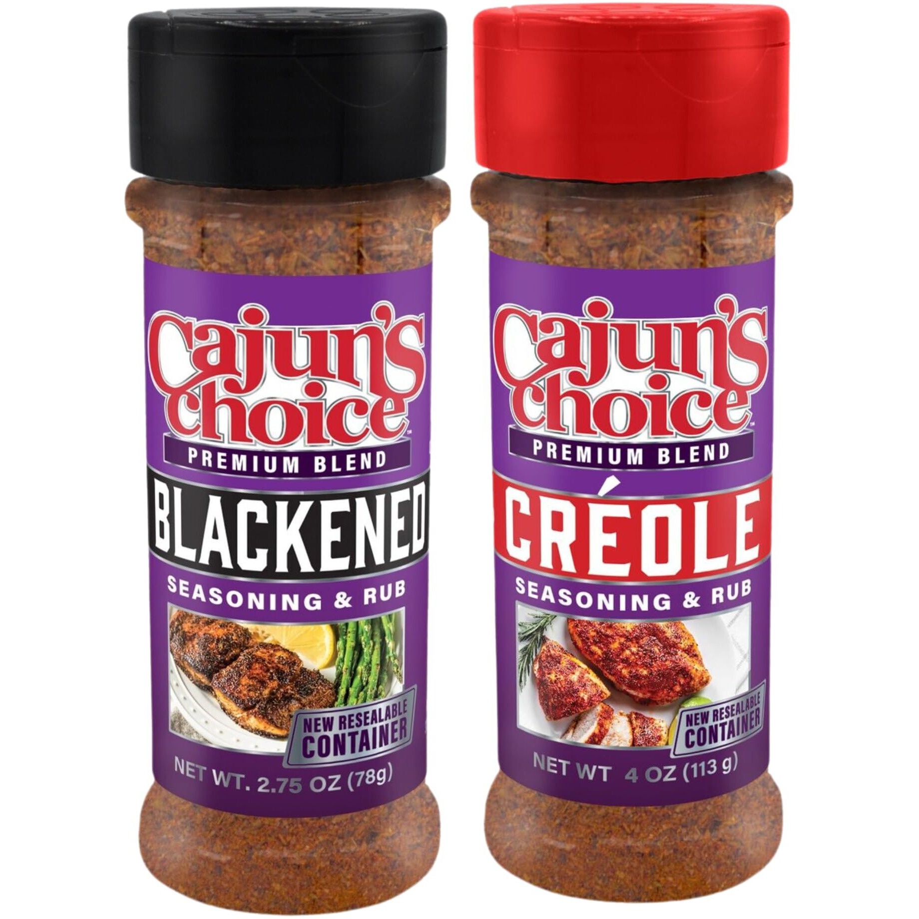 Creole Seasoning 3.8 Oz & Blackened Seasoning 2.75 Oz Cajun's Choice Louisiana Foods (Pack)