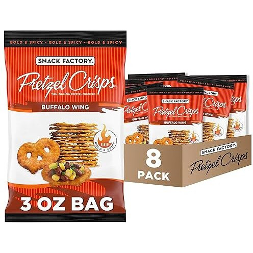 Snack Factory Pretzel Crisps, Buffalo Wing, On-The-Go Bag, 3 Oz (Pack Of 8)