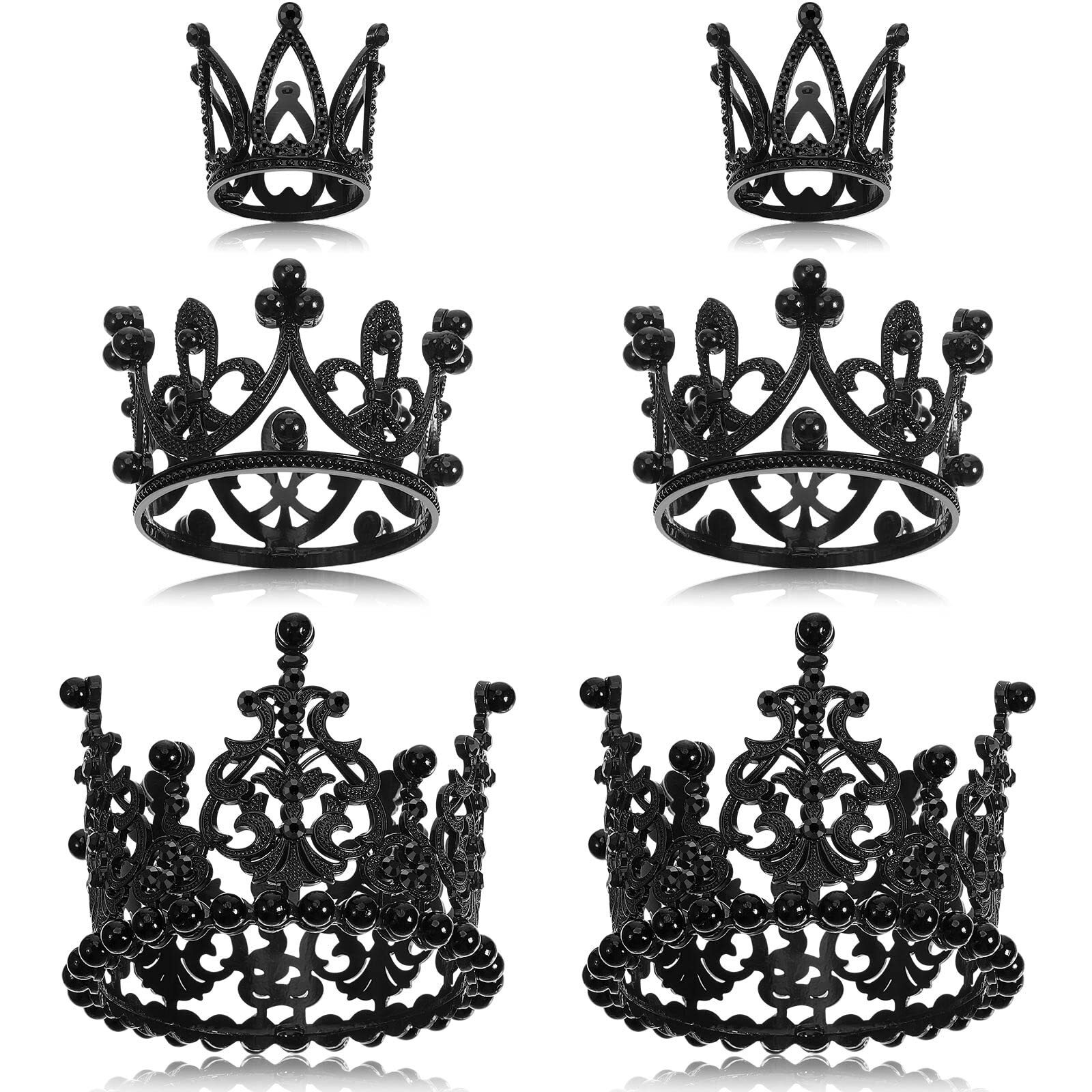 6 Pcs Crown Cake Topper Artificial Pearl Rhinestone Small Tiara Cake Topper Crowns For Decoration Birthday Wedding Baby Shower Party(Black)