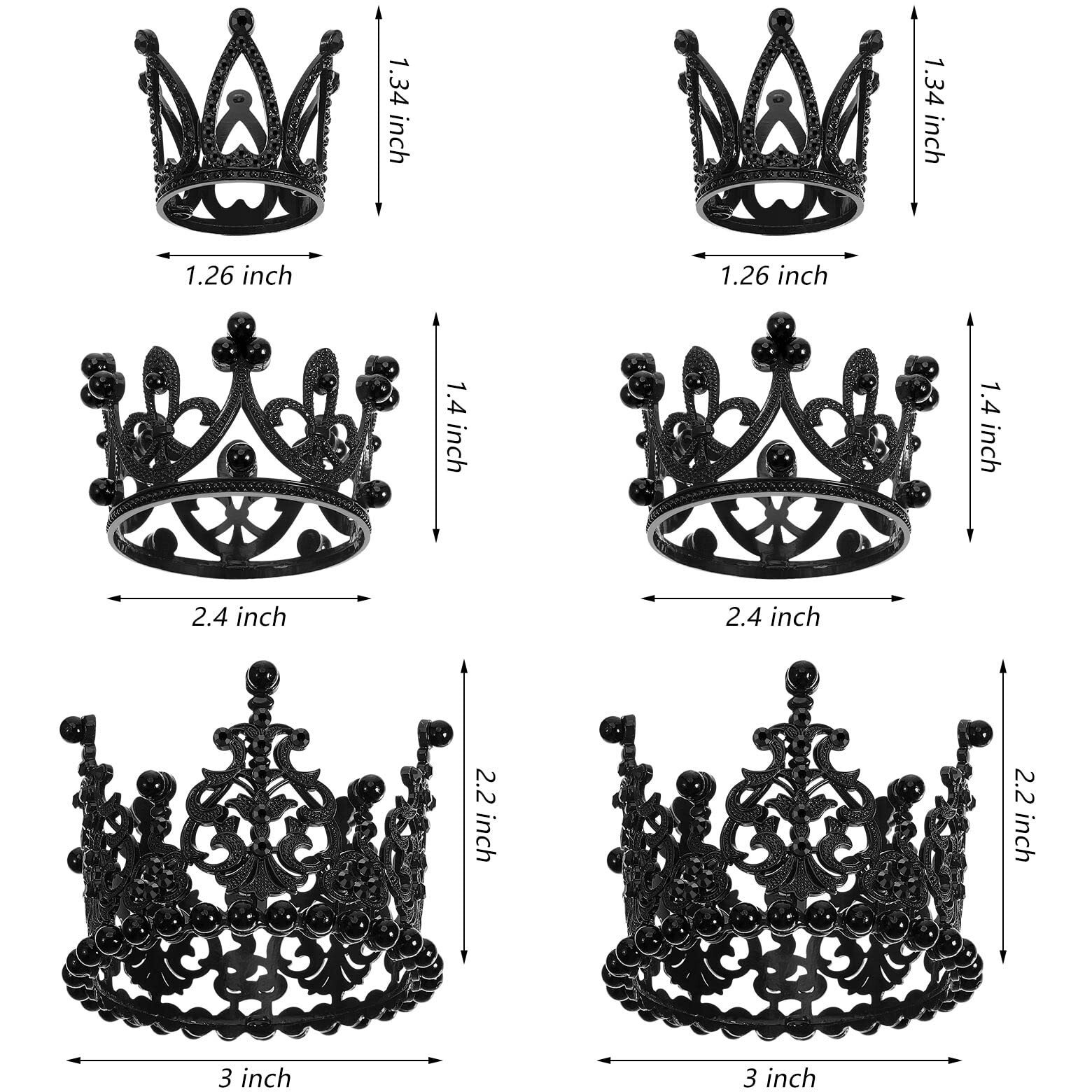 6 Pcs Crown Cake Topper Artificial Pearl Rhinestone Small Tiara Cake Topper Crowns For Decoration Birthday Wedding Baby Shower Party(Black)