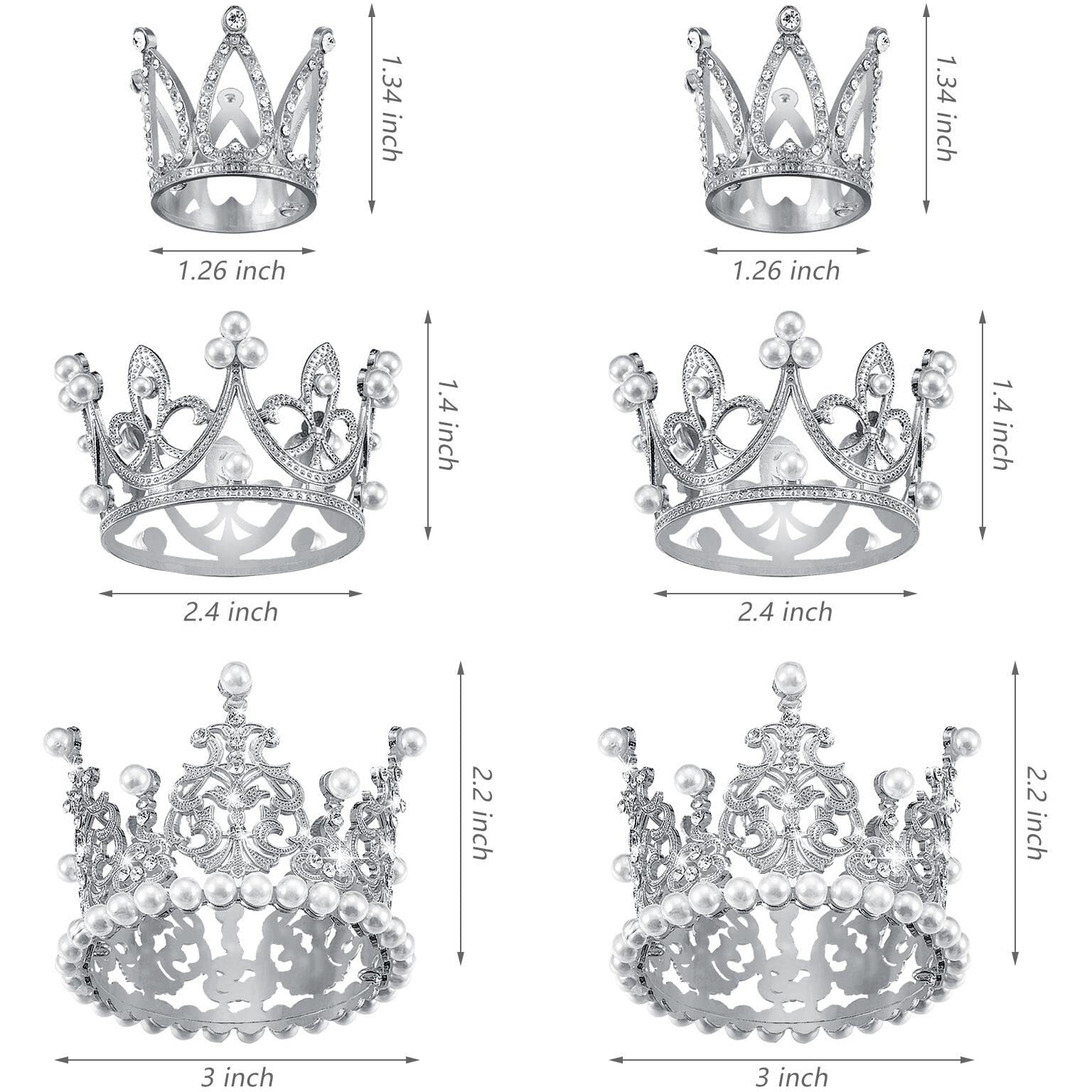 6 Pcs Crown Cake Topper Artificial Pearl Rhinestone Small Tiara Cake Topper Crowns For Decoration Birthday Wedding Baby Shower Party(Silver)