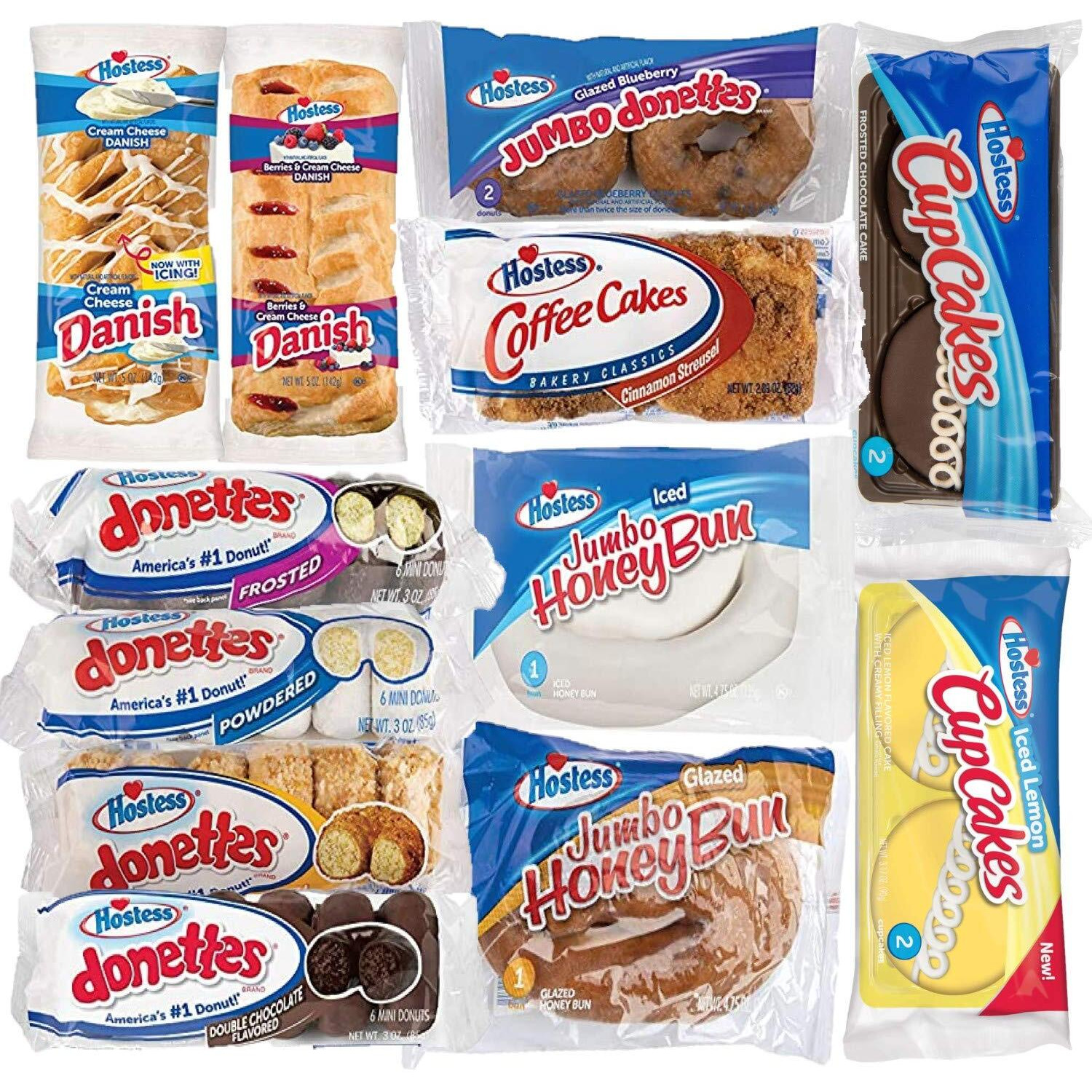 Hostess Variety Pack | Honey Buns, Coffee Cake, Donettes, Cakes, And Danish | 12 Packs