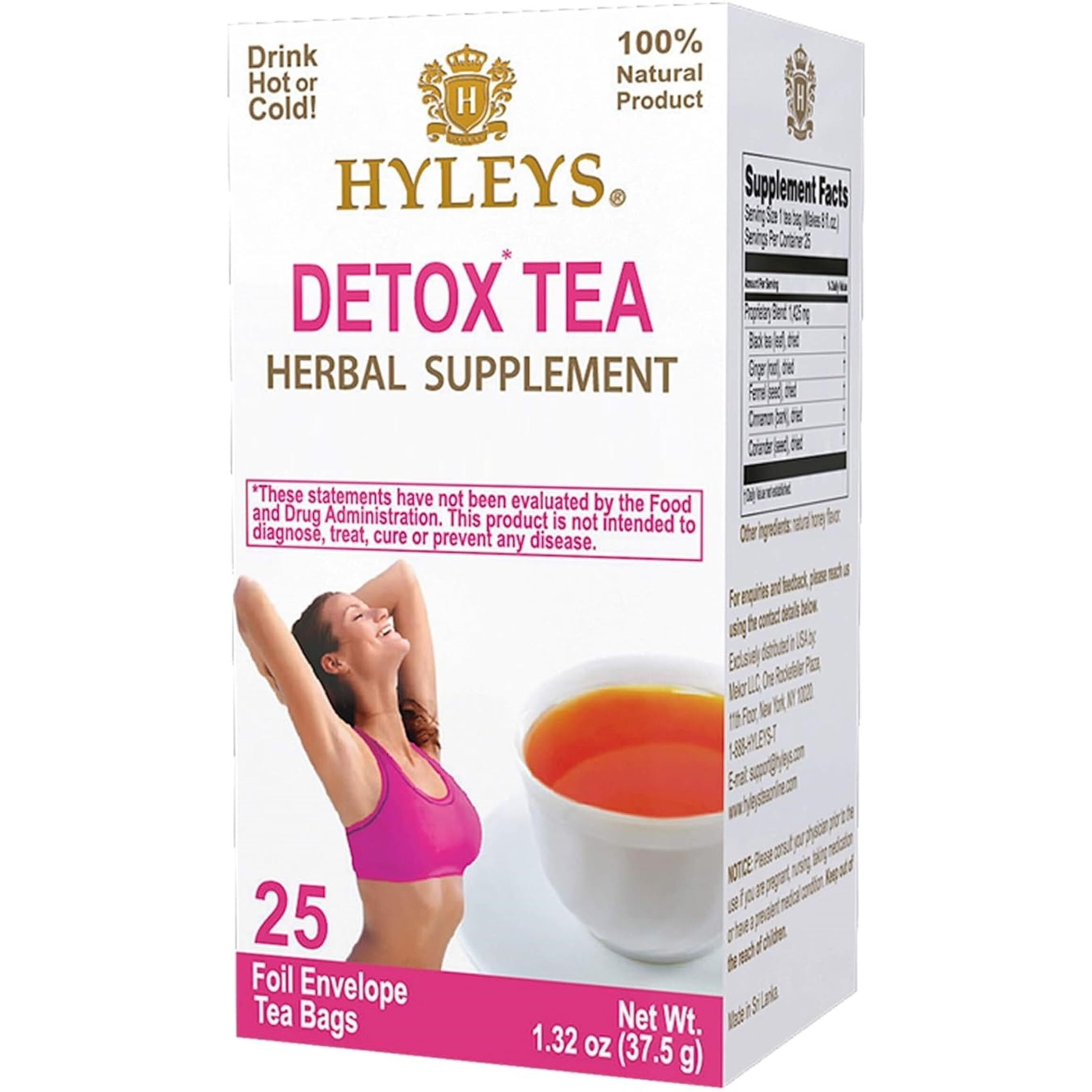 Hyleys Detox Tea For Cleanse - Black Tea With Ginger, Honey & Cinnamon - 25 Tea Bags (1 Pack) - Supports Digestion, Detox & Bloating Relief (12 Pack - 300 Tea Bags Total)