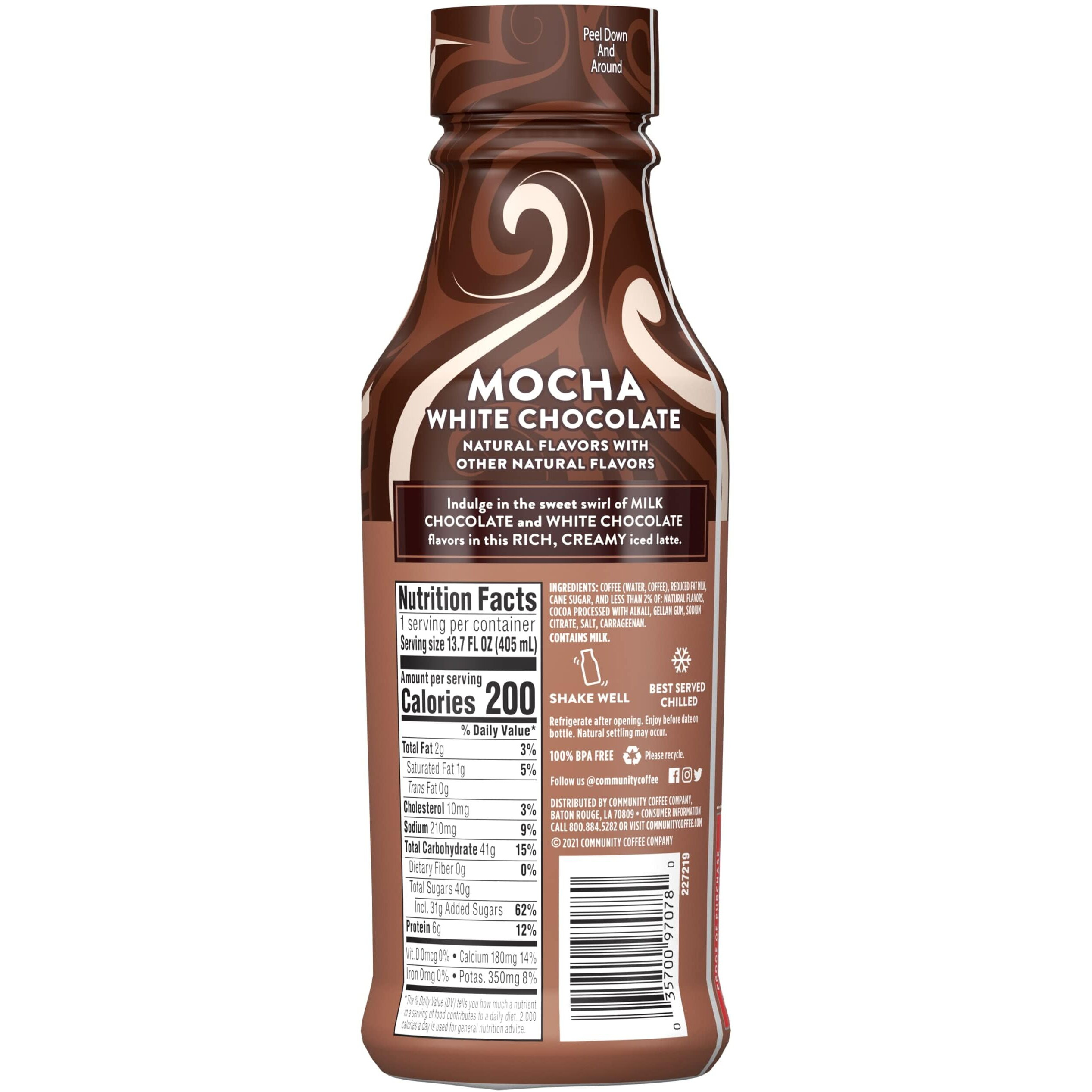 Community Coffee Iced Latte Coffee Drink, Mocha White Chocolate, Natural Flavors, 13.7 Fluid Ounce (Pack Of 12)