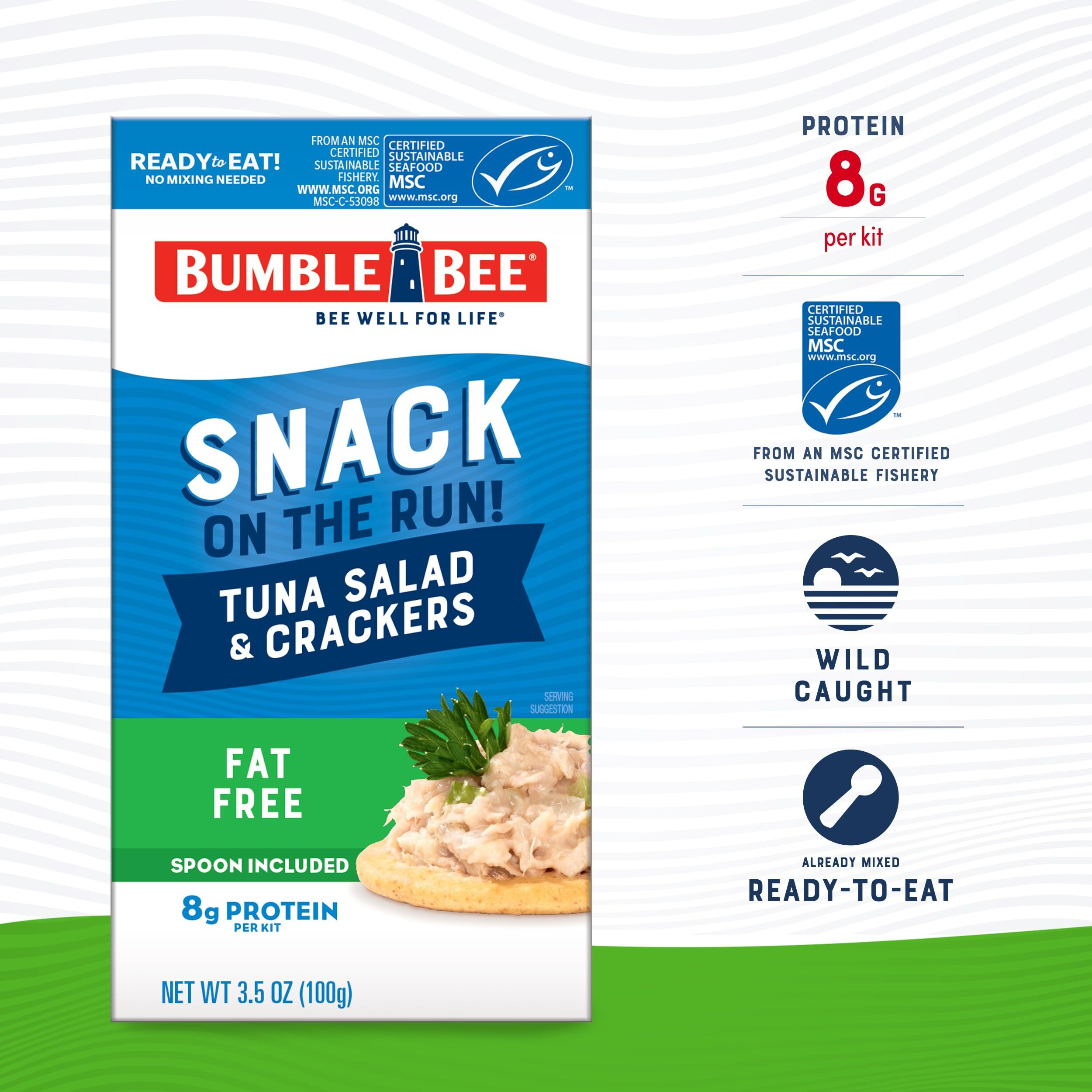 Bumble Bee Snack On The Run Fat-Free Tuna Salad With Crackers Kit- Ready To Eat, Spoon Included - Wild Caught Tuna - Shelf Stable & Convenient Protein Snack, 3.5 Ounce Boxes (Pack Of 12)