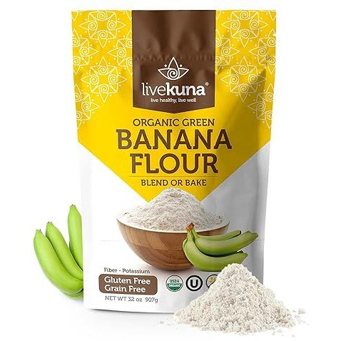 Livekuna Organic Banana Flour - Gluten Free All Purpose Flour Alternative For Baking & Cooking Recipes - Grain Free Vegan Banana Flour, Rich In Fiber & Vitamins For Keto & Paleo Diets, 32Oz Bag