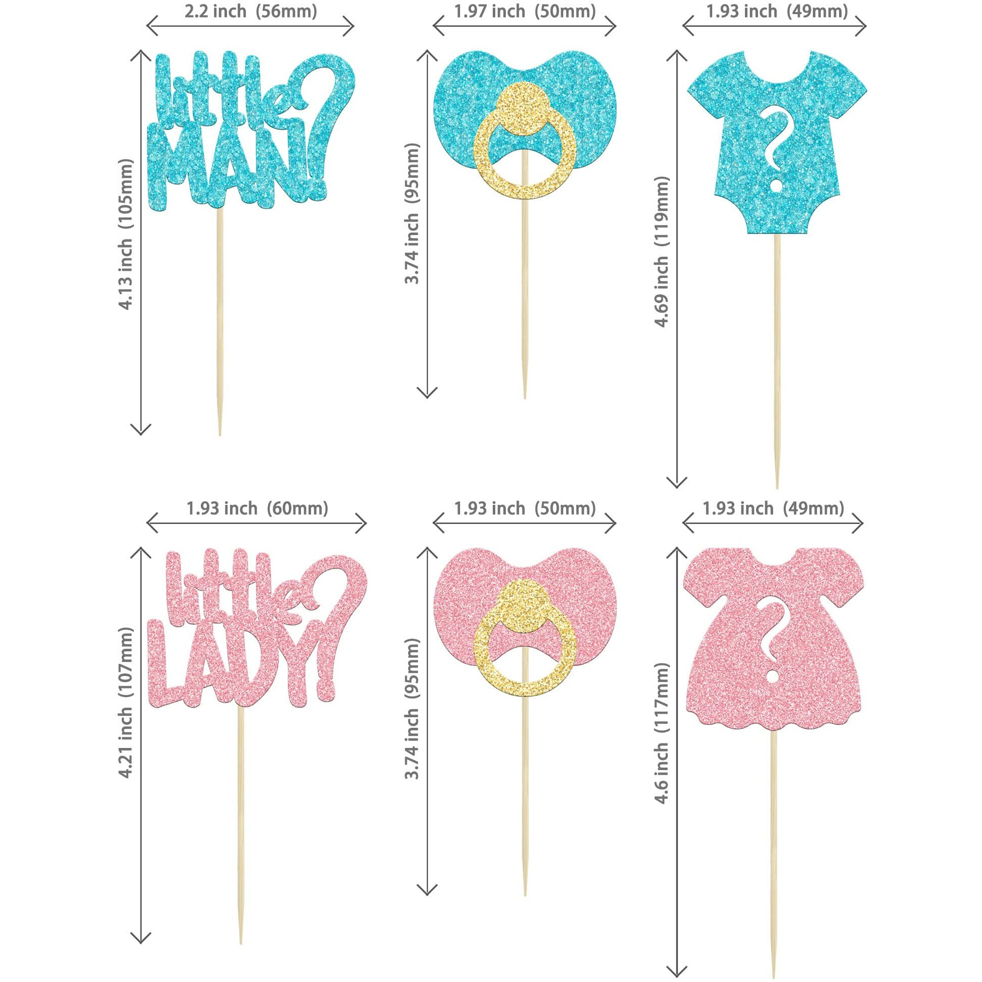 24Pcs Boy Or Girl Cupcake Toppers Glitter Gender Reveal Onesie Question Mark Cupcake Picks Little Man Or Little Lady Baby Shower Cake Decorations For Kids Birthday Gender Reveal Party Cake Decoration