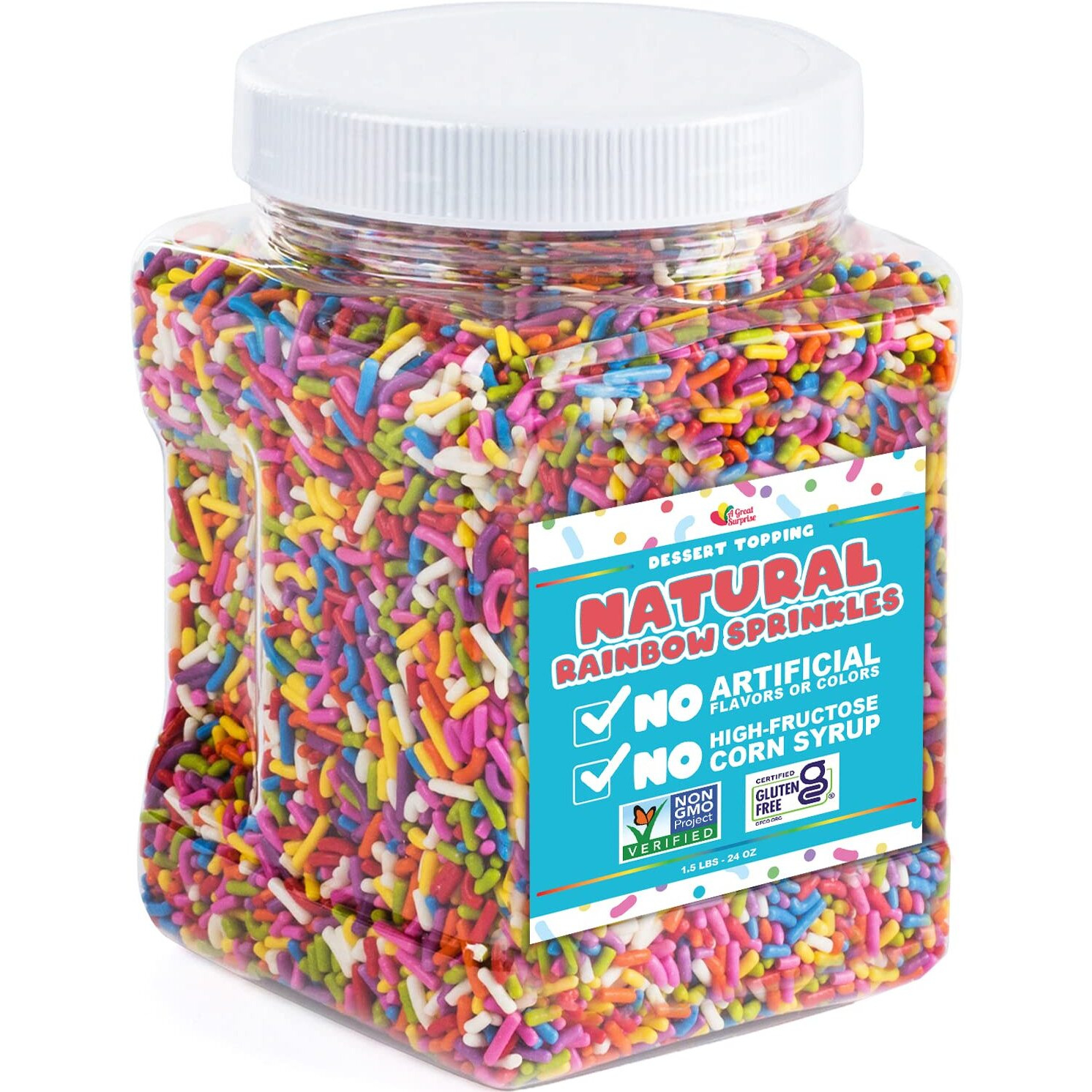 Dye Free Sprinkles - Natural Rainbow Sprinkle - No Artificial Dyes - Kid Friendly - 100% Natural, Gluten Free, Vegan, Lactose Free, Bulk - 1.5 Pounds