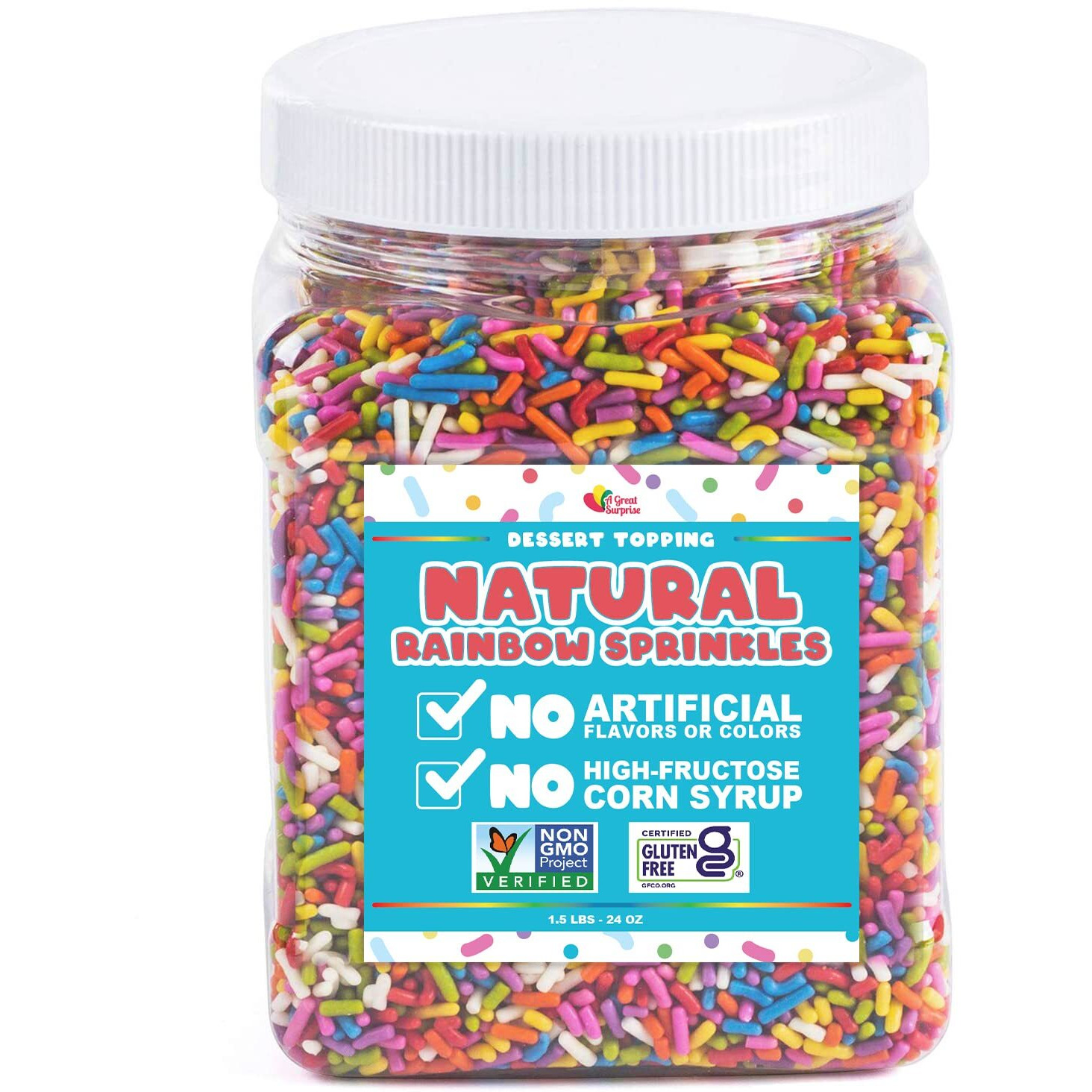 Dye Free Sprinkles - Natural Rainbow Sprinkle - No Artificial Dyes - Kid Friendly - 100% Natural, Gluten Free, Vegan, Lactose Free, Bulk - 1.5 Pounds