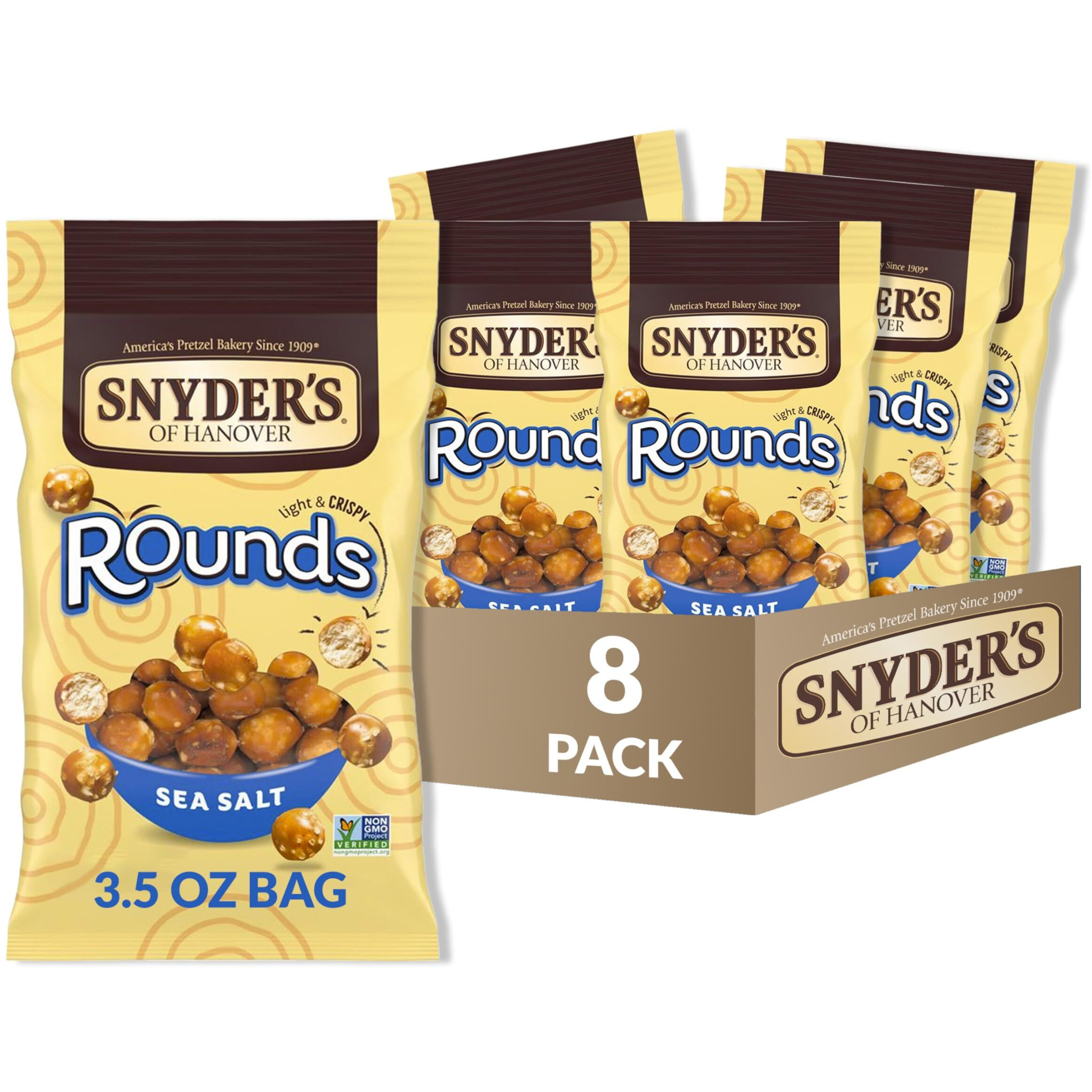 Snyder's Of Hanover Pretzels, Rounds, Sea Salt, 3.5 Oz (Pack Of 8)