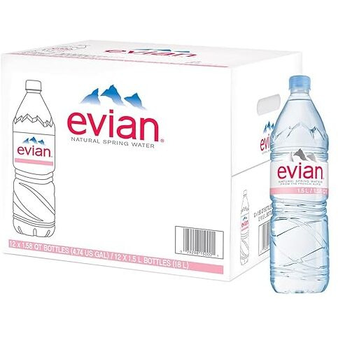 Evian Natural Spring Water 1.5 Liter / 50.7 Oz Bottles - Pack Of 12