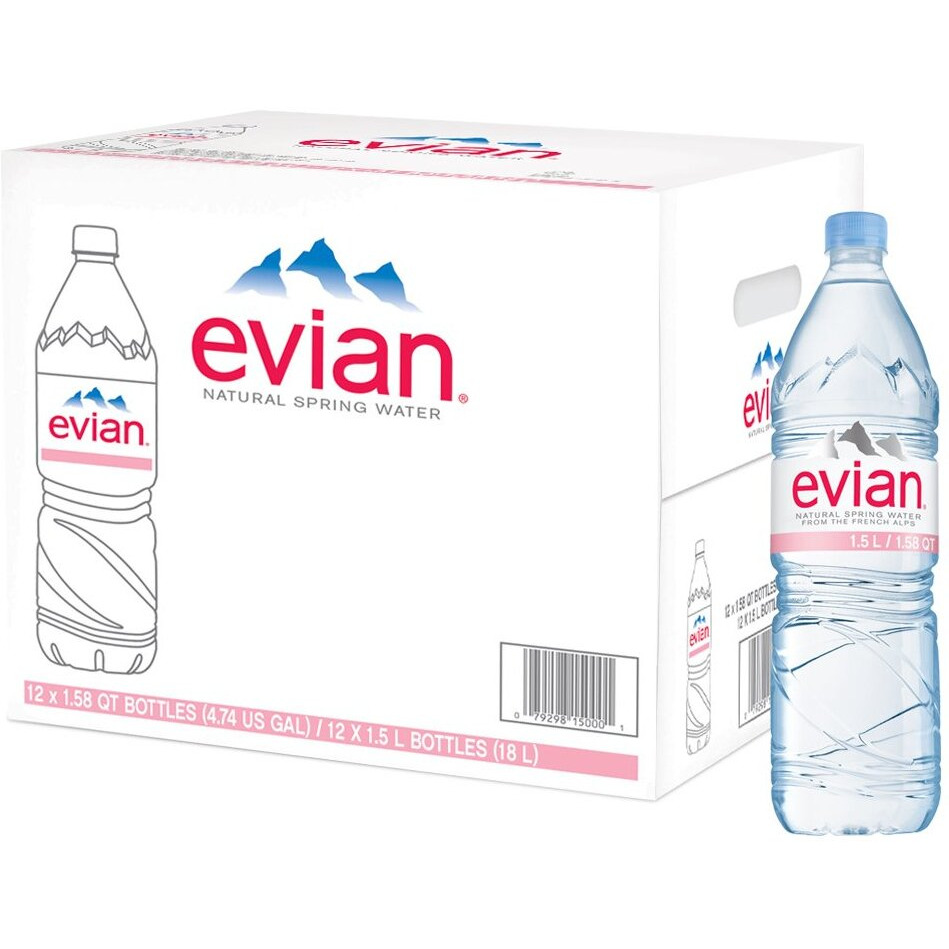 Evian Natural Spring Water 1.5 Liter / 50.7 Oz Bottles - Pack Of 12