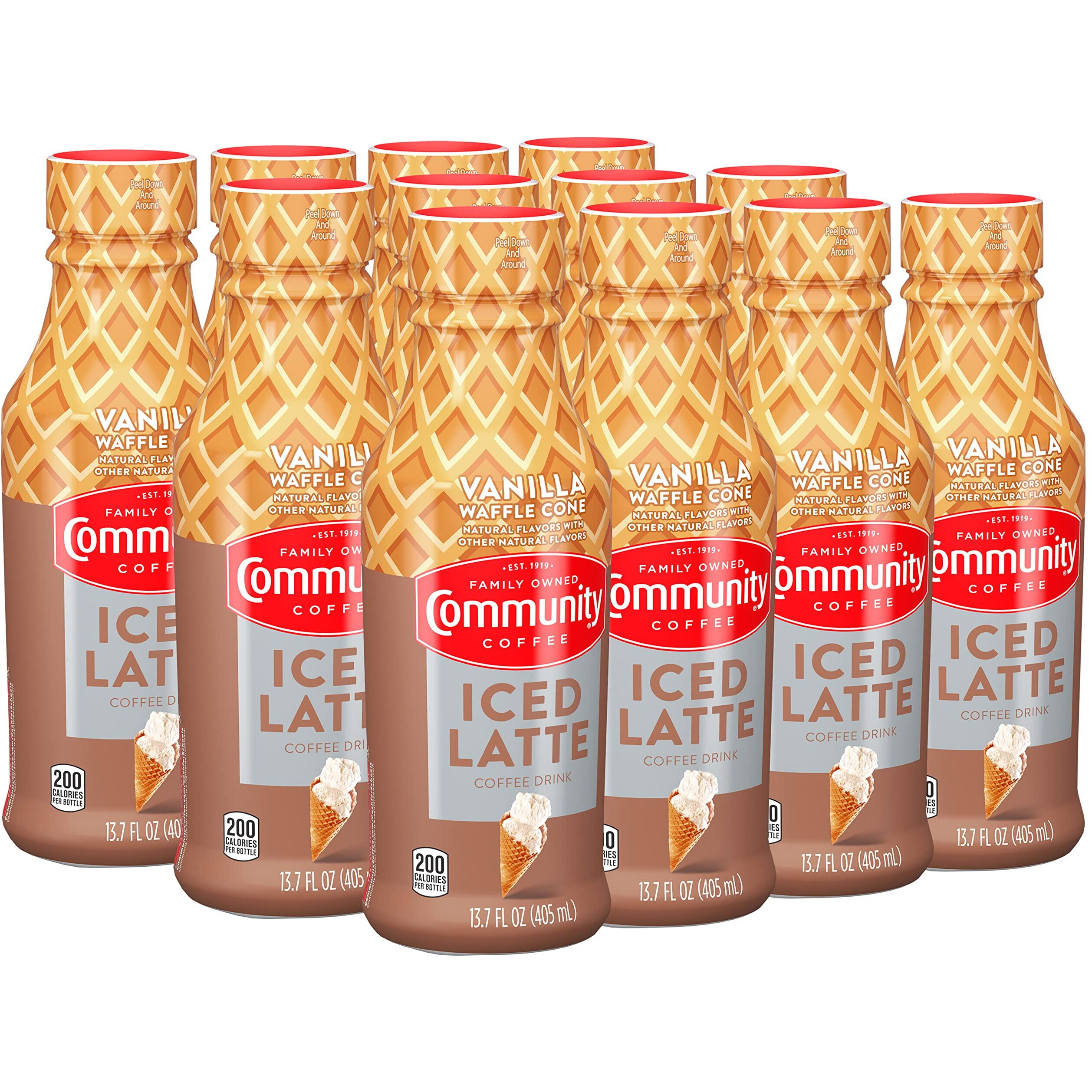 Community Coffee Iced Latte Coffee Drink, Vanilla Waffle Cone, Natural Flavors, 13.7 Fluid Ounce (Pack Of 12)